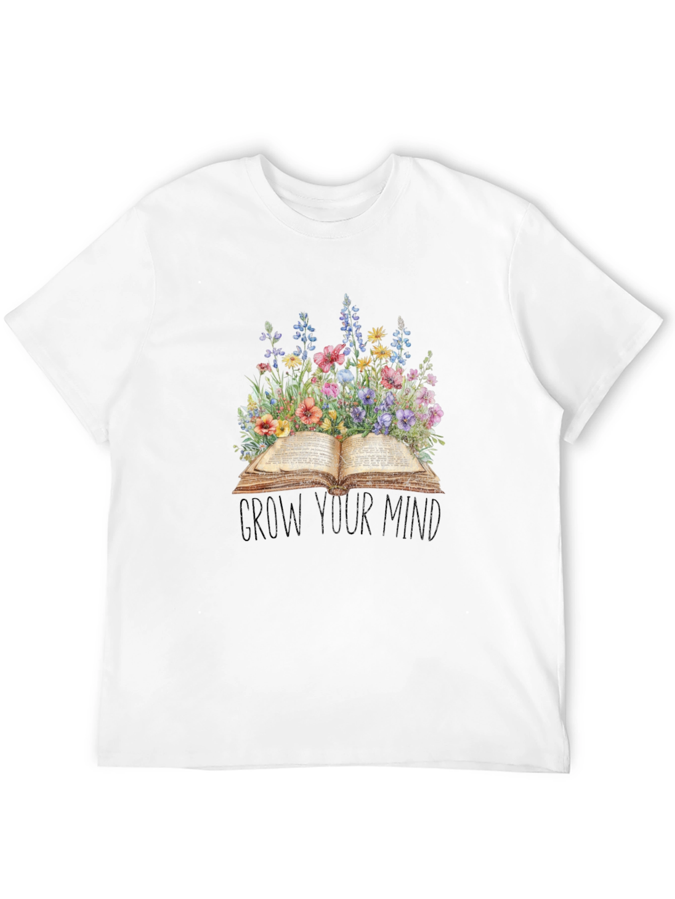 Grow Your Mind T-Shirt - Floral Book Design