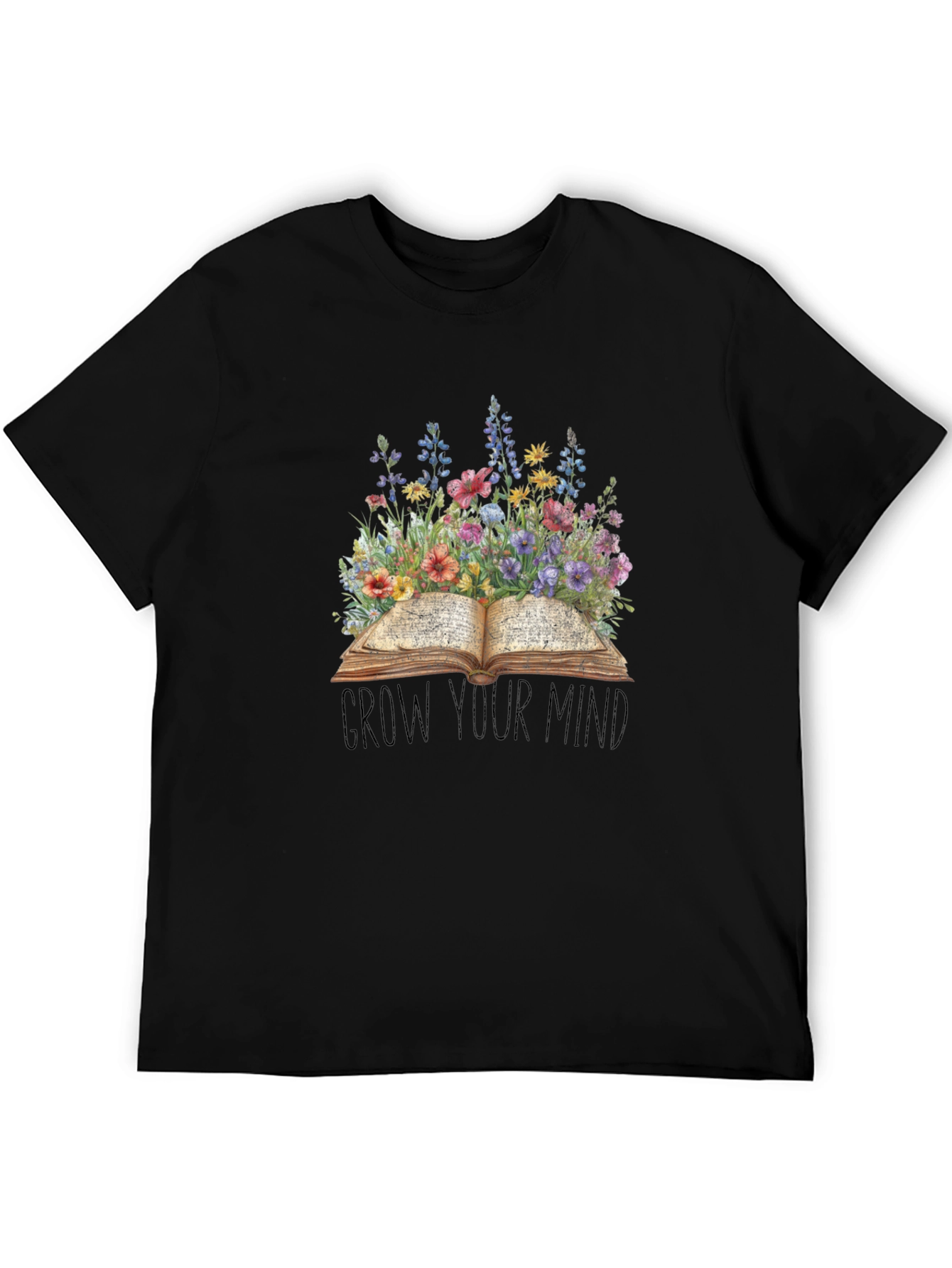 Grow Your Mind T-Shirt - Floral Book Design