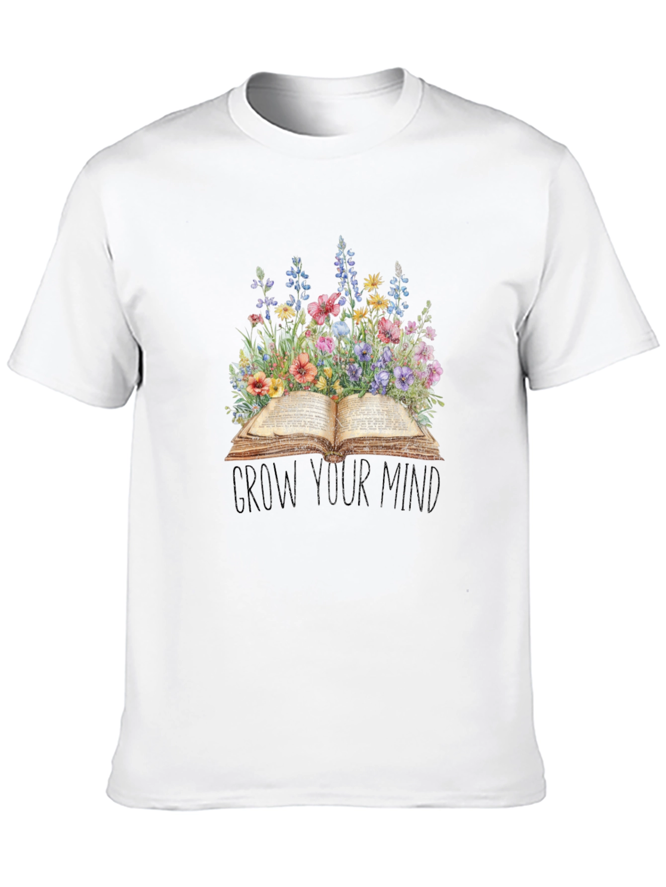 Grow Your Mind T-Shirt - Floral Book Design