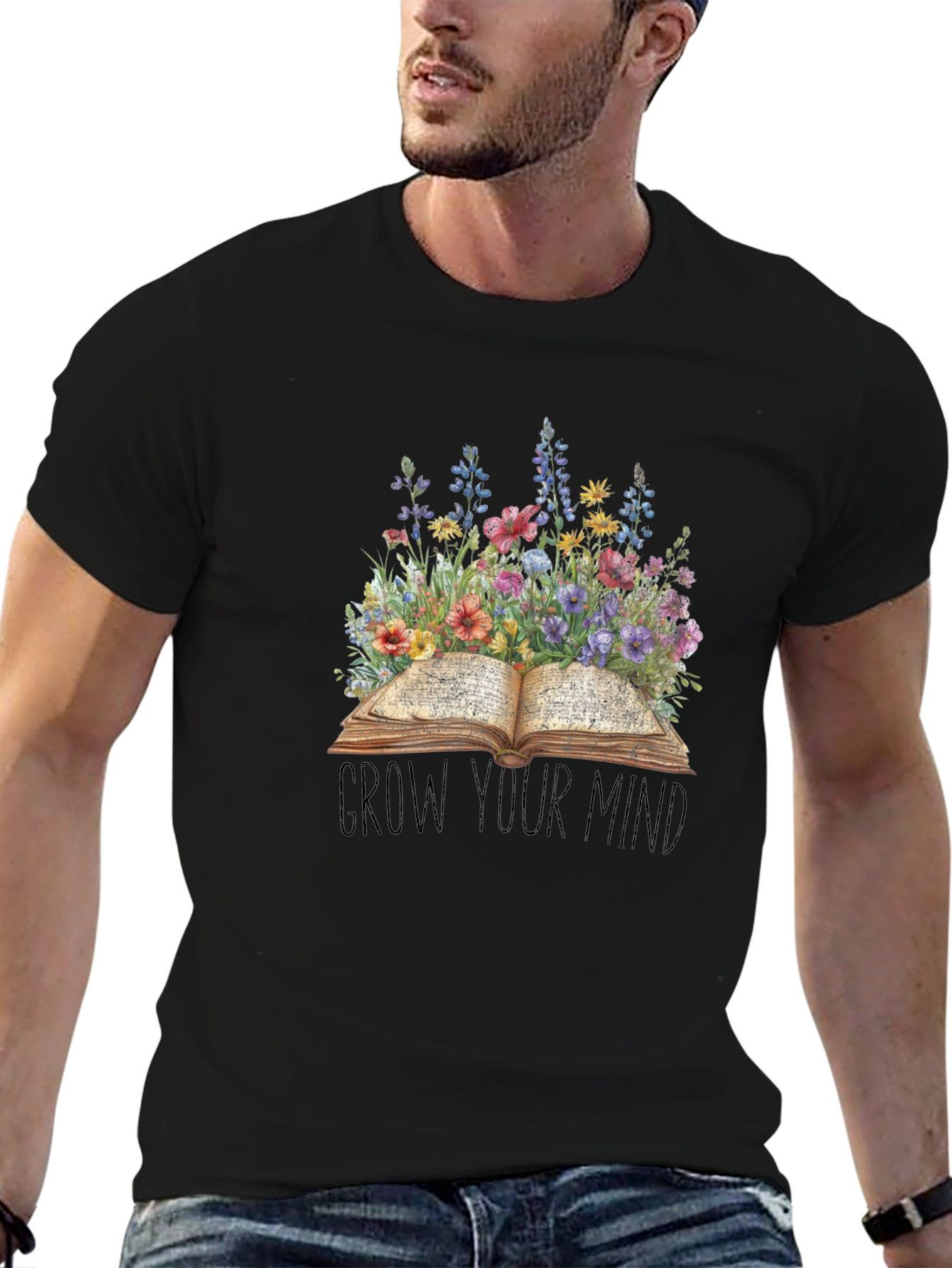 Grow Your Mind T-Shirt - Floral Book Design