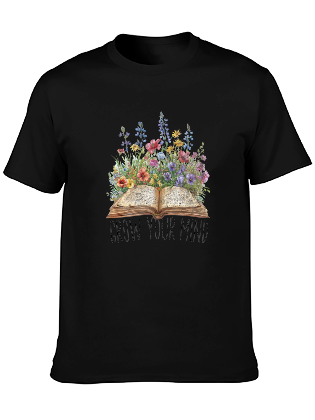 Grow Your Mind T-Shirt - Floral Book Design