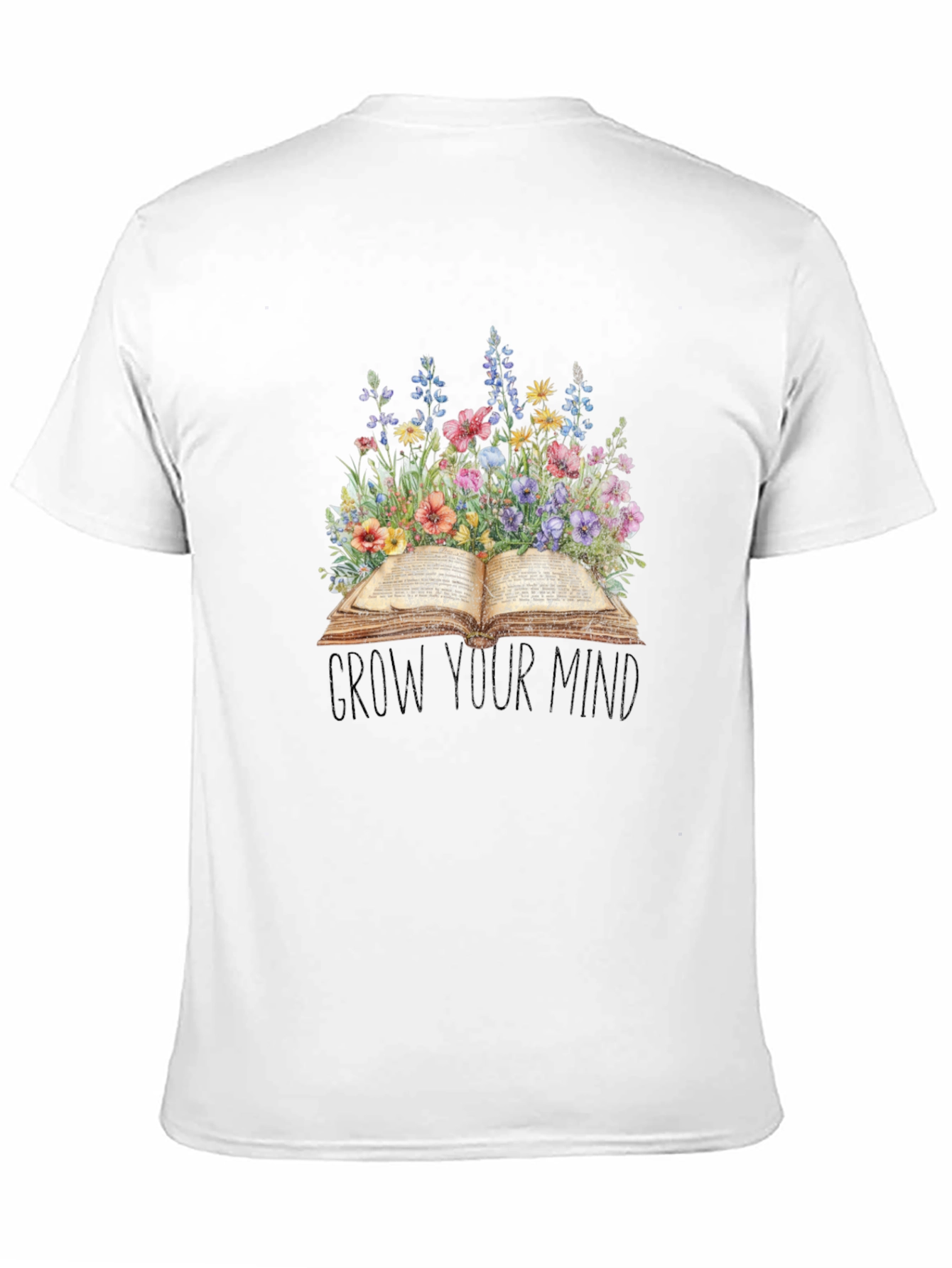 Grow Your Mind T-Shirt - Floral Book Design