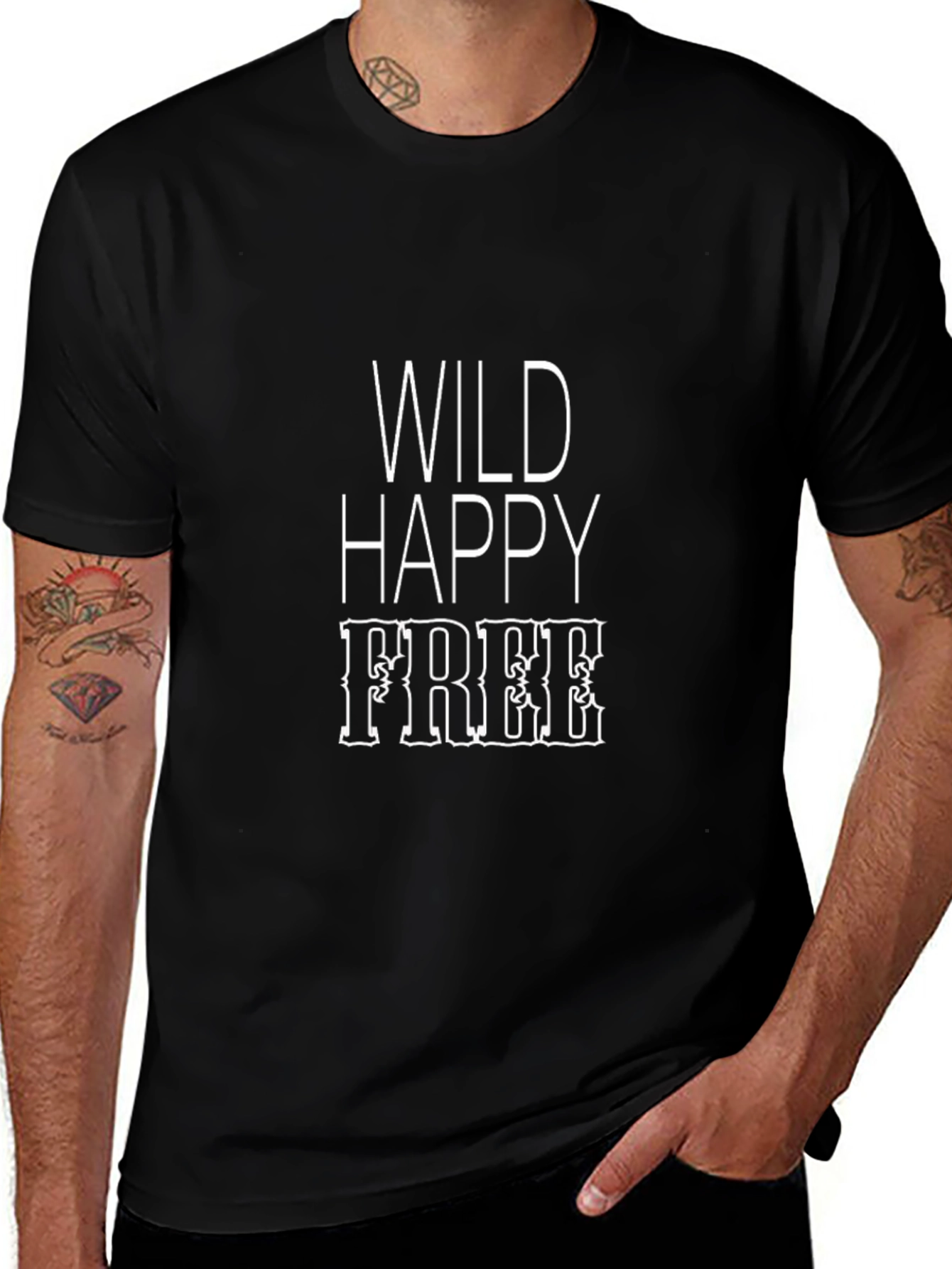 Wild Happy Free Graphic Print Black T-Shirt