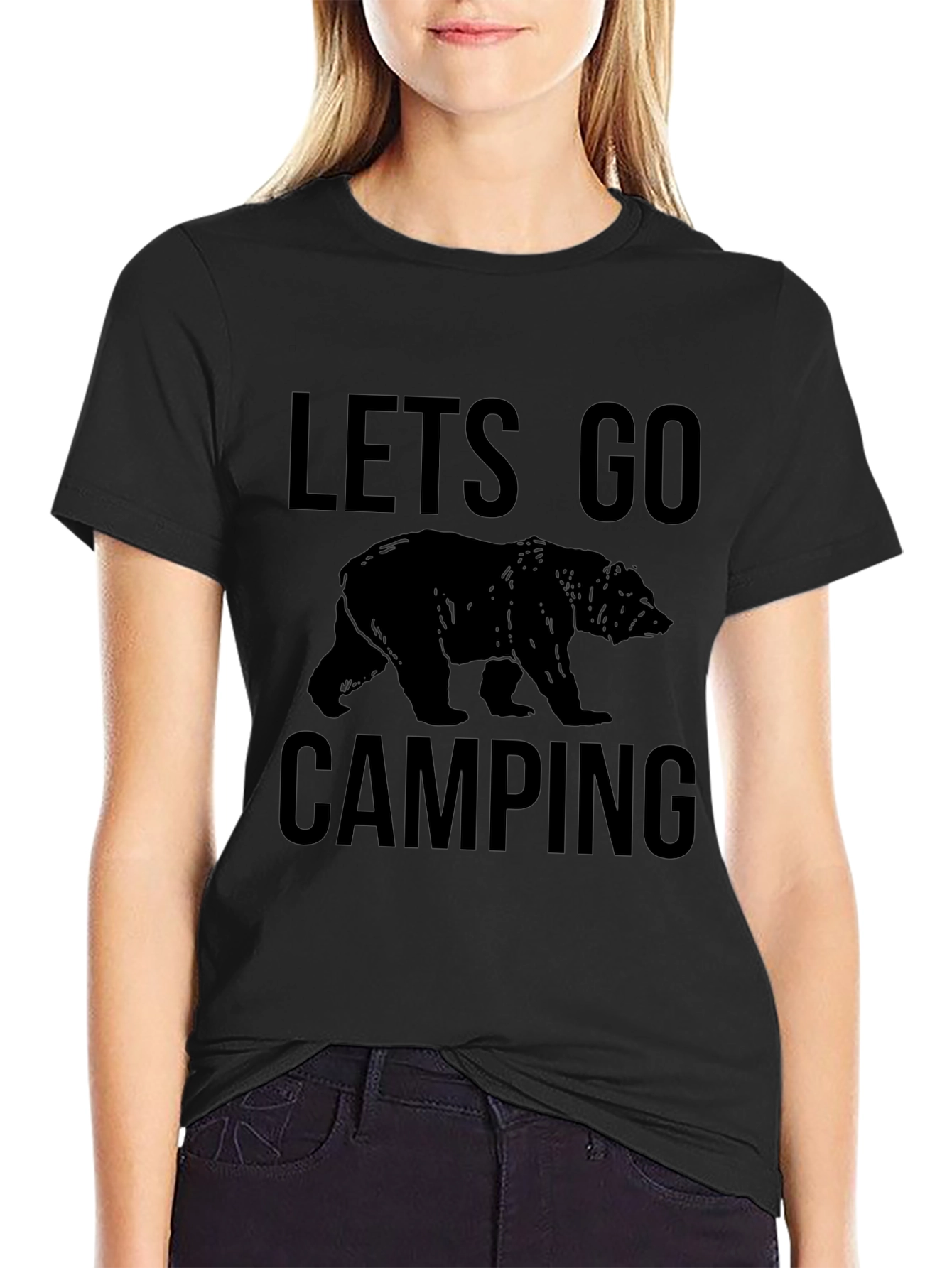 Lets Go Camping Bear Graphic T-Shirt - Black