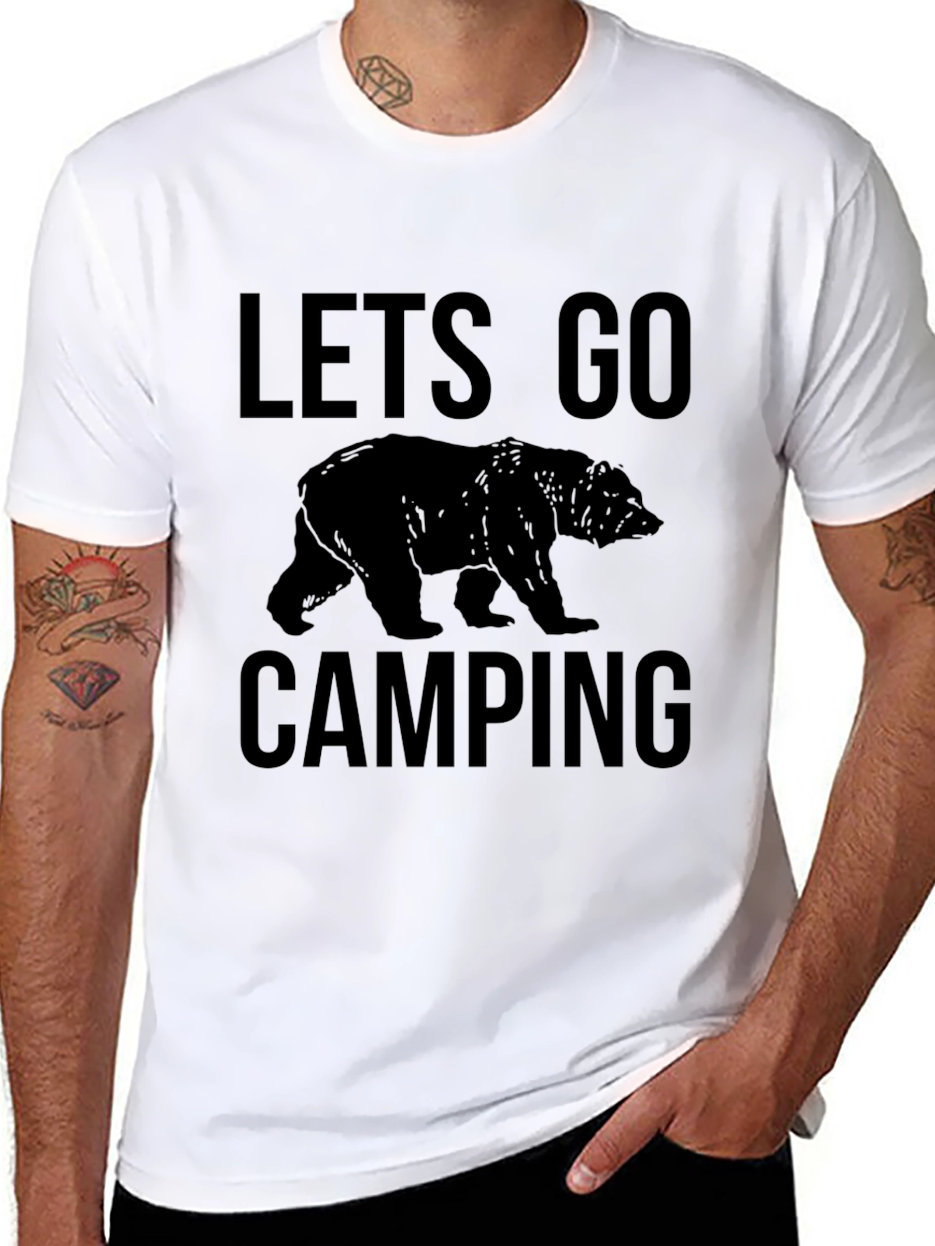 Lets Go Camping Bear Graphic T-Shirt - Black