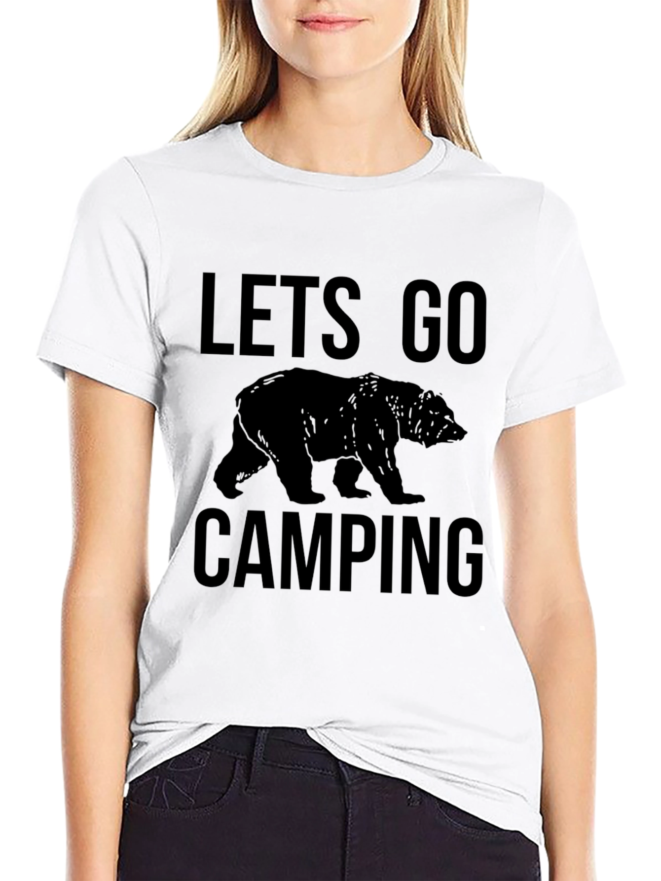 Lets Go Camping Bear Graphic T-Shirt - Black