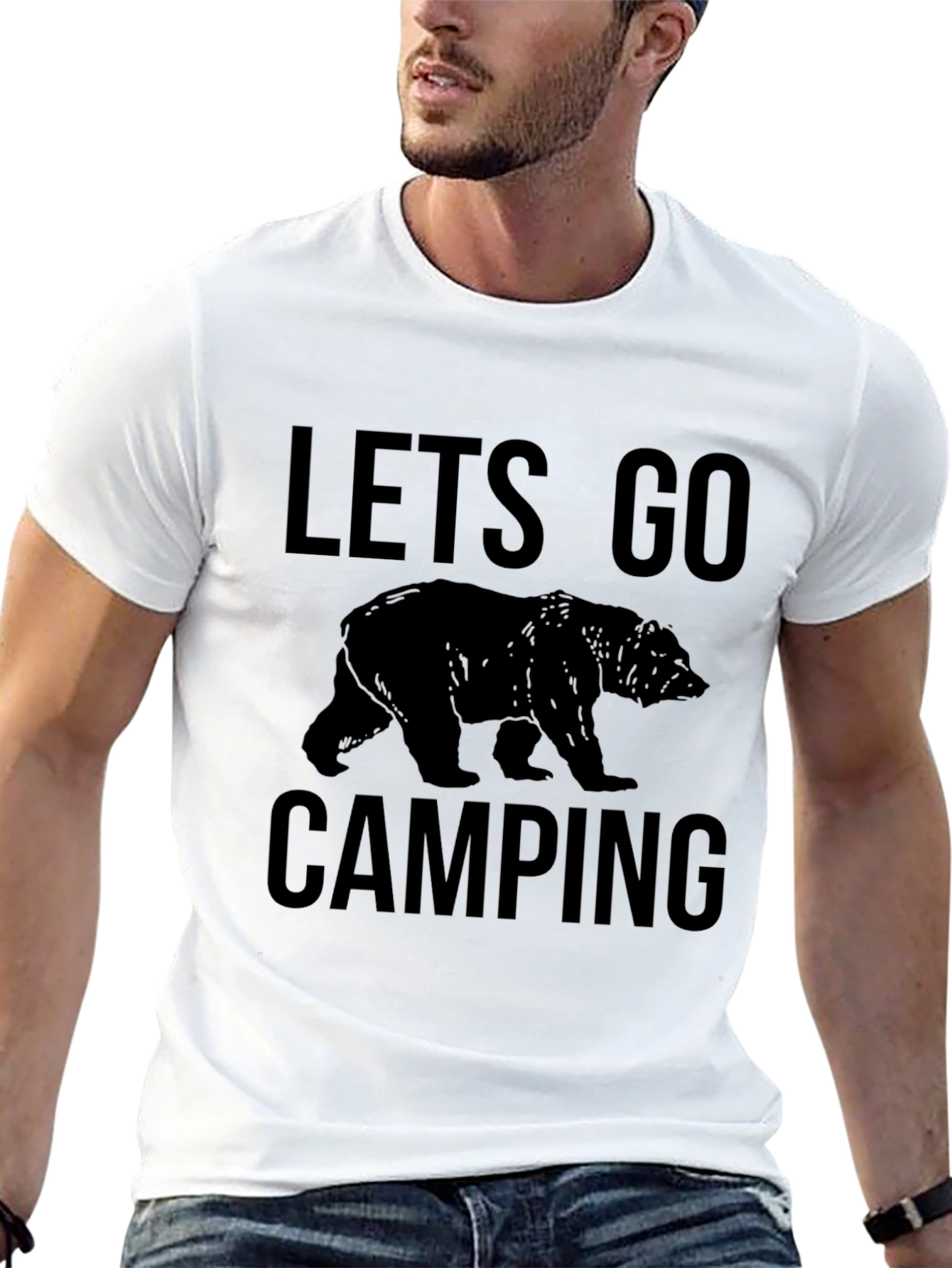 Lets Go Camping Bear Graphic T-Shirt - Black