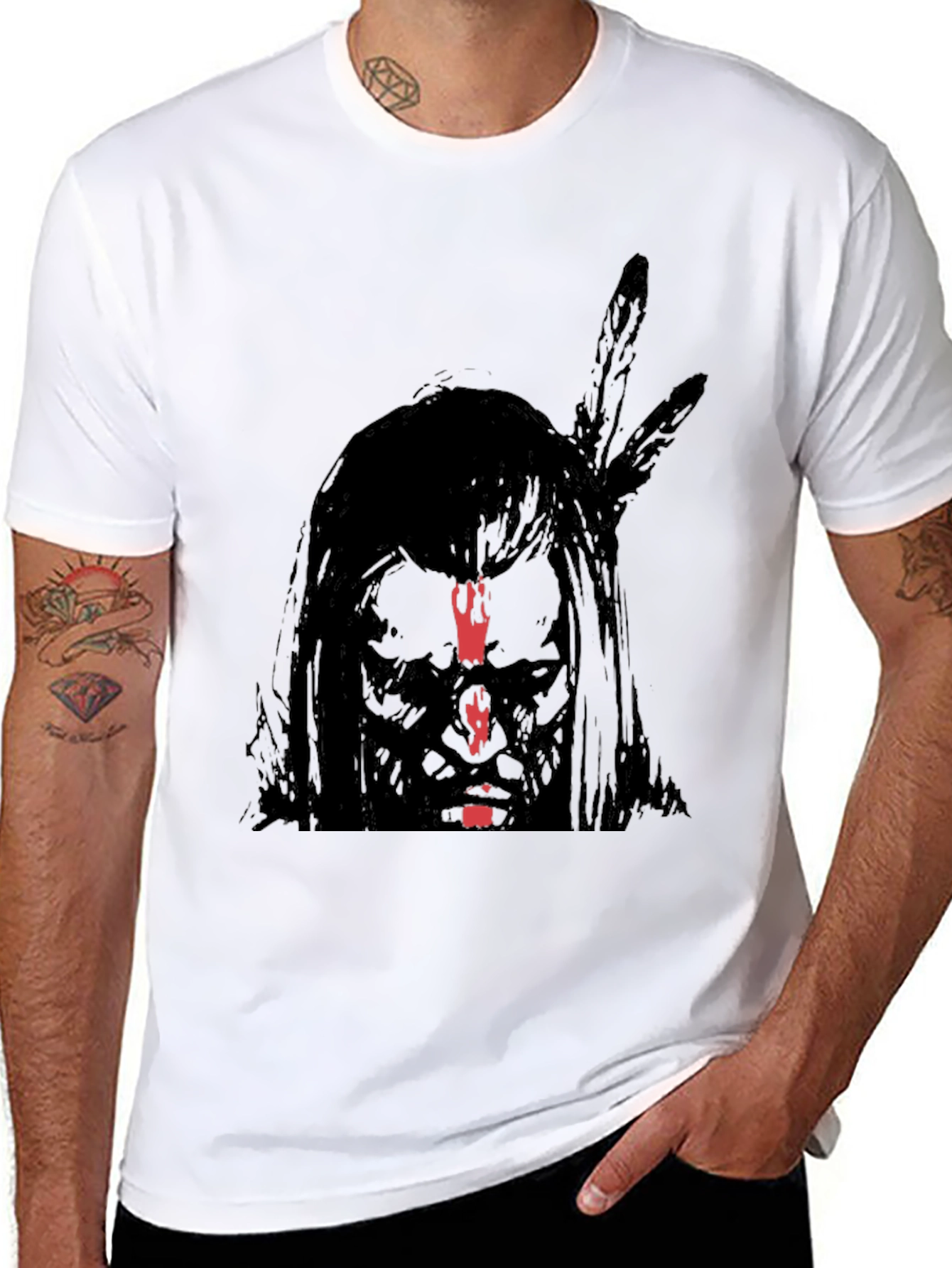 Native American Graphic Print Black T-Shirt