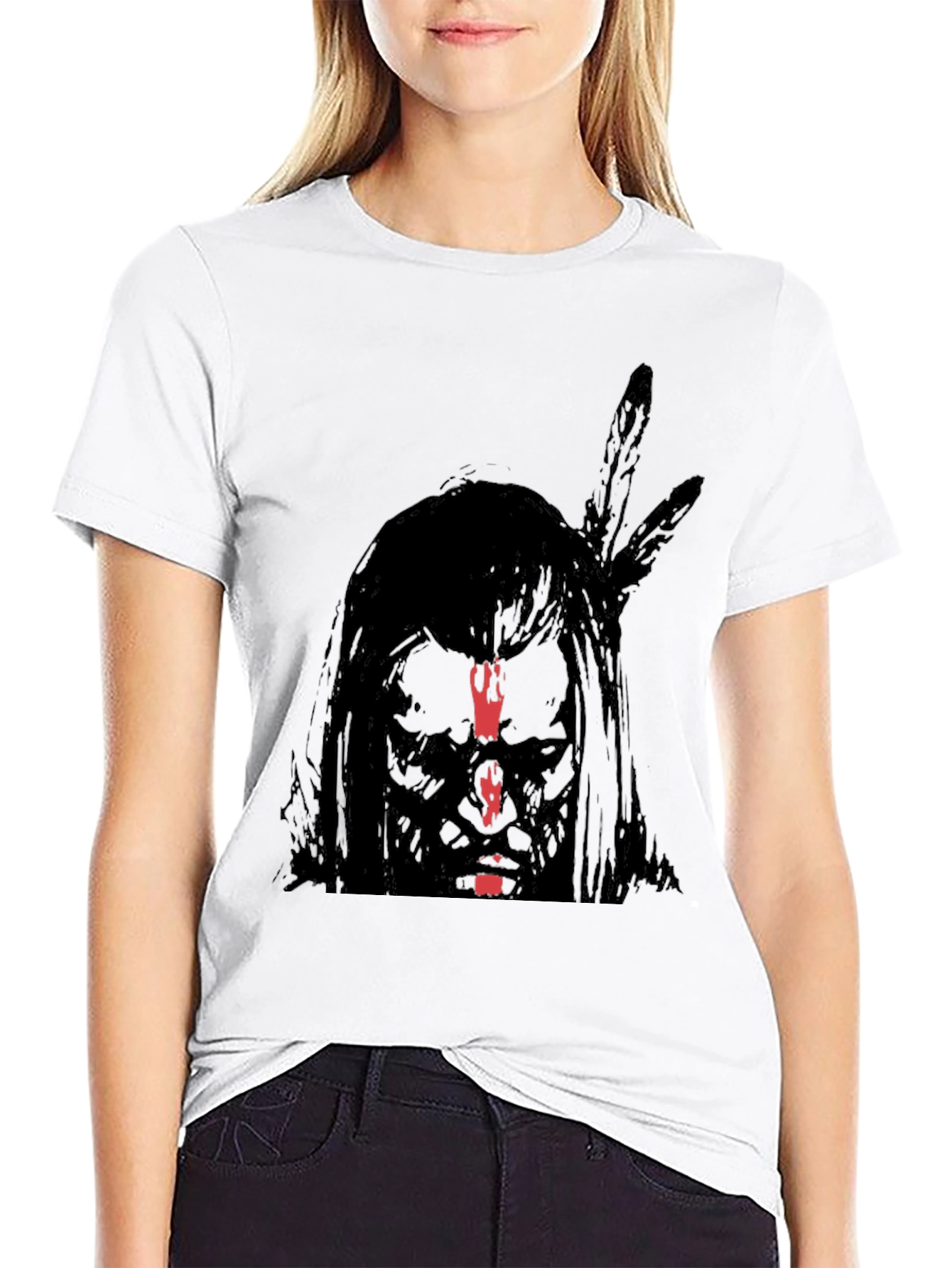 Native American Graphic Print Black T-Shirt