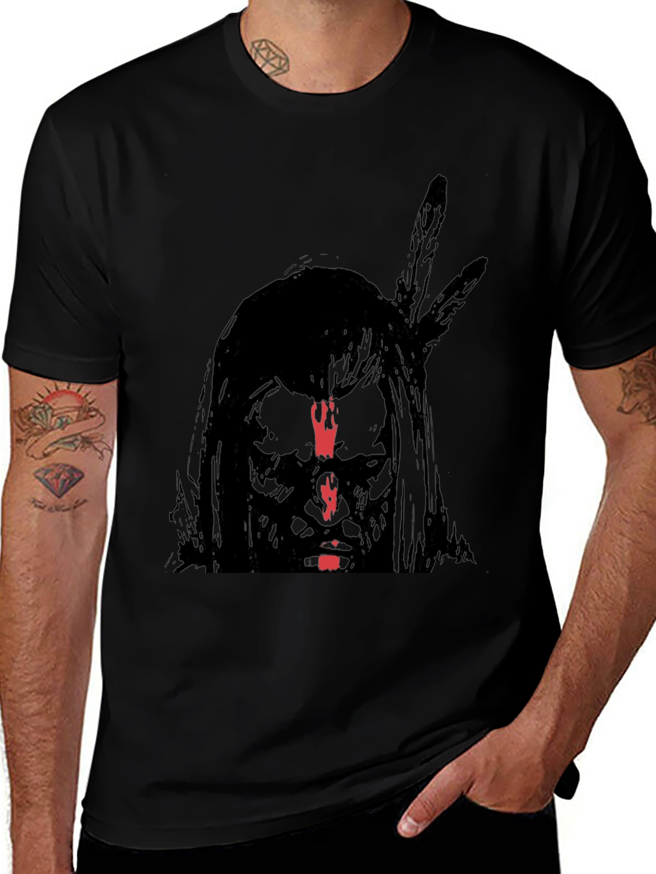 Native American Graphic Print Black T-Shirt