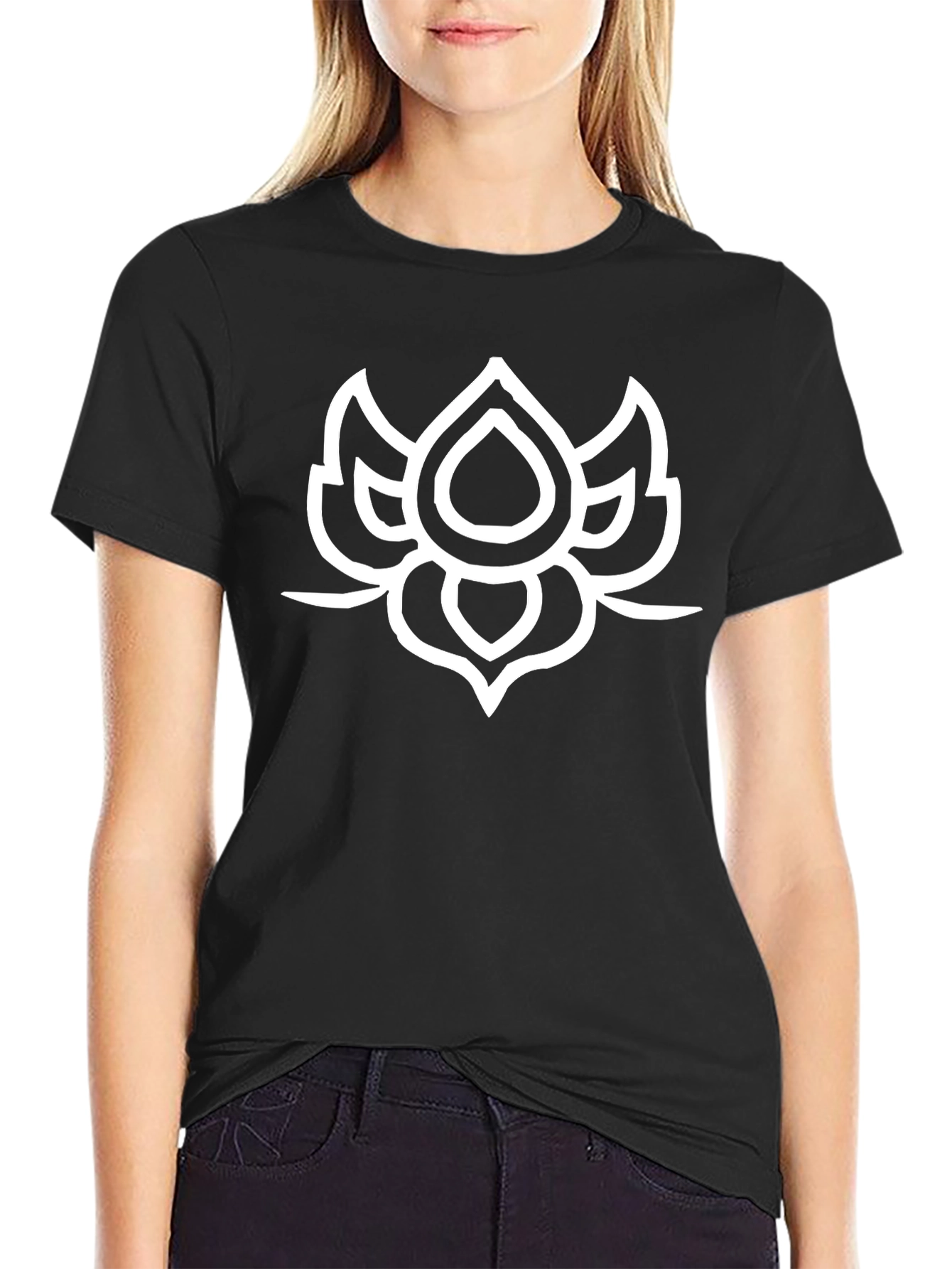 Lotus Flower Graphic Black T-Shirt