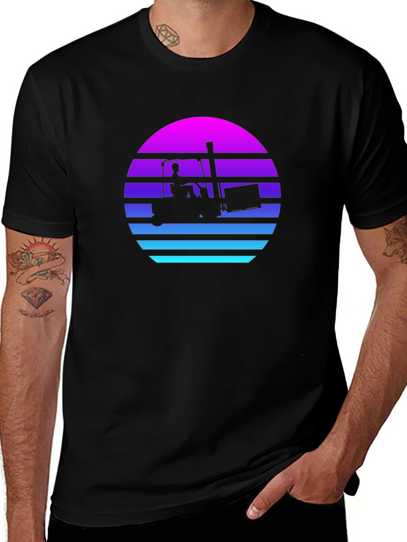Retro Forklift Sunset Graphic Tee