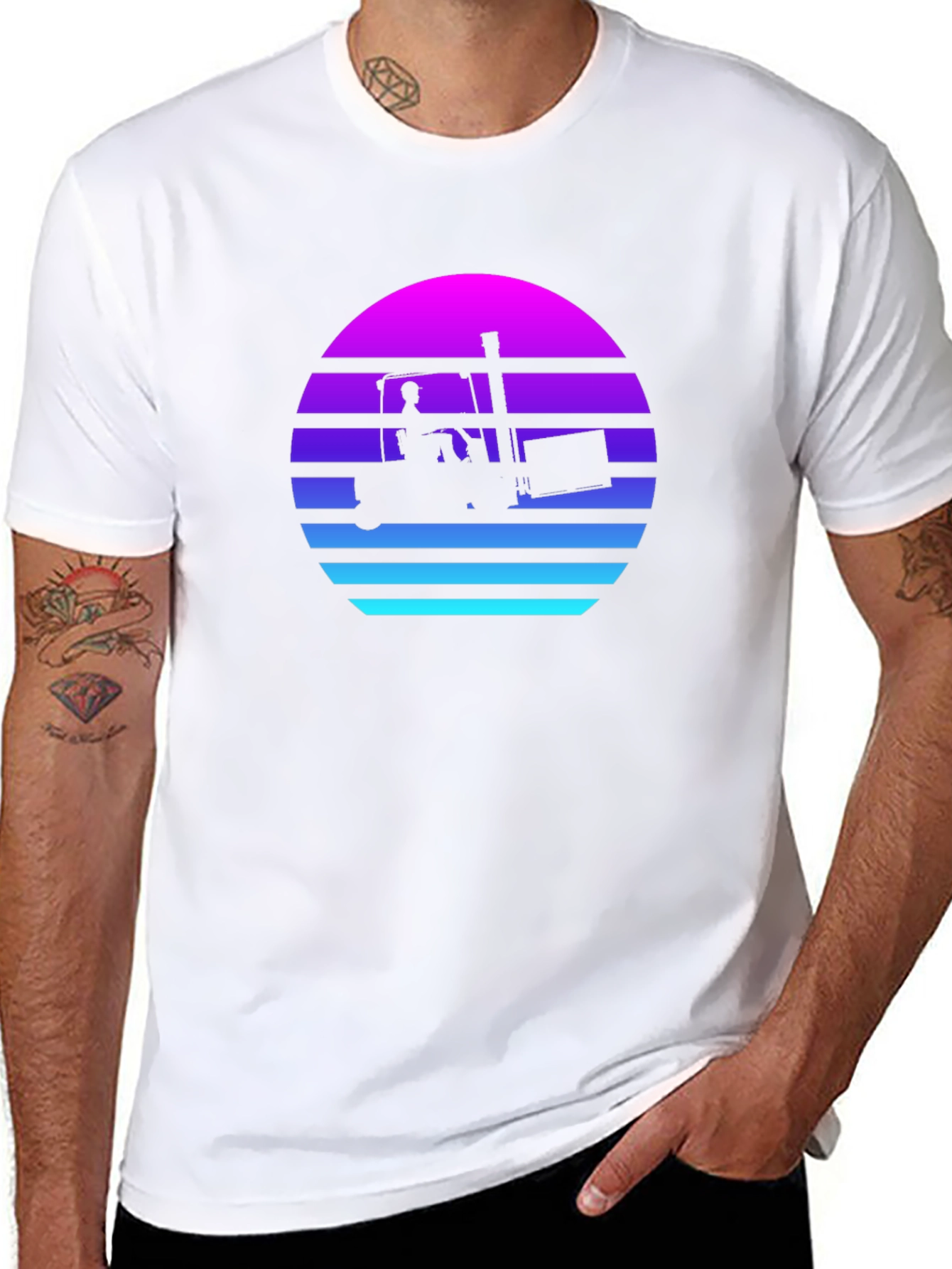 Retro Forklift Sunset Graphic Tee