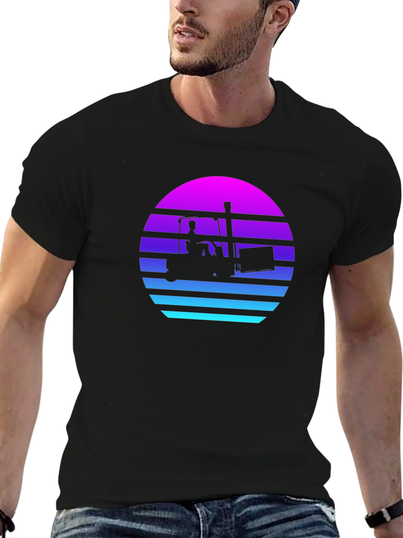 Retro Forklift Sunset Graphic Tee