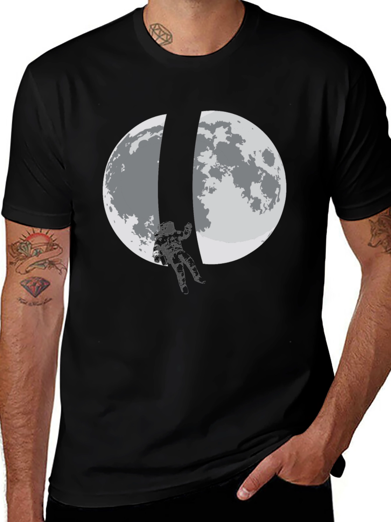 Astronaut Moon Landing Black T-Shirt