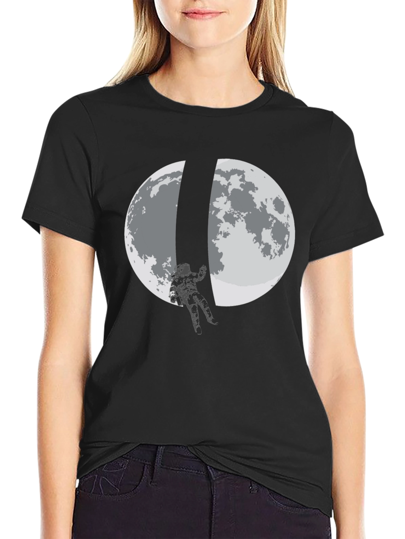 Astronaut Moon Landing Black T-Shirt