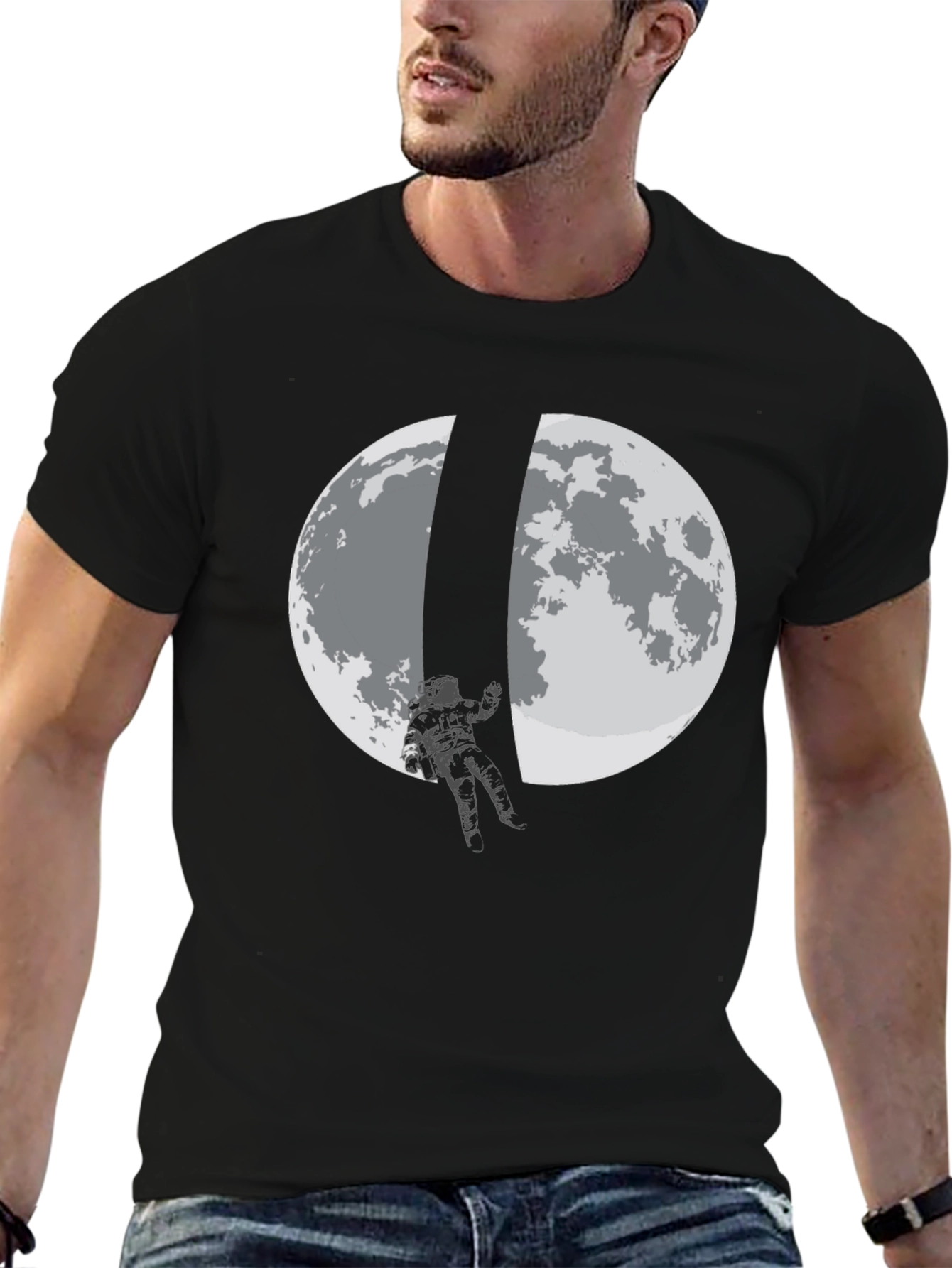 Astronaut Moon Landing Black T-Shirt