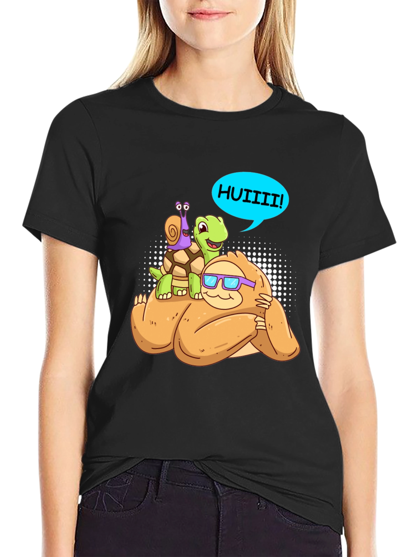 Sloth Turtle and Snail Cartoon Graphic Tee