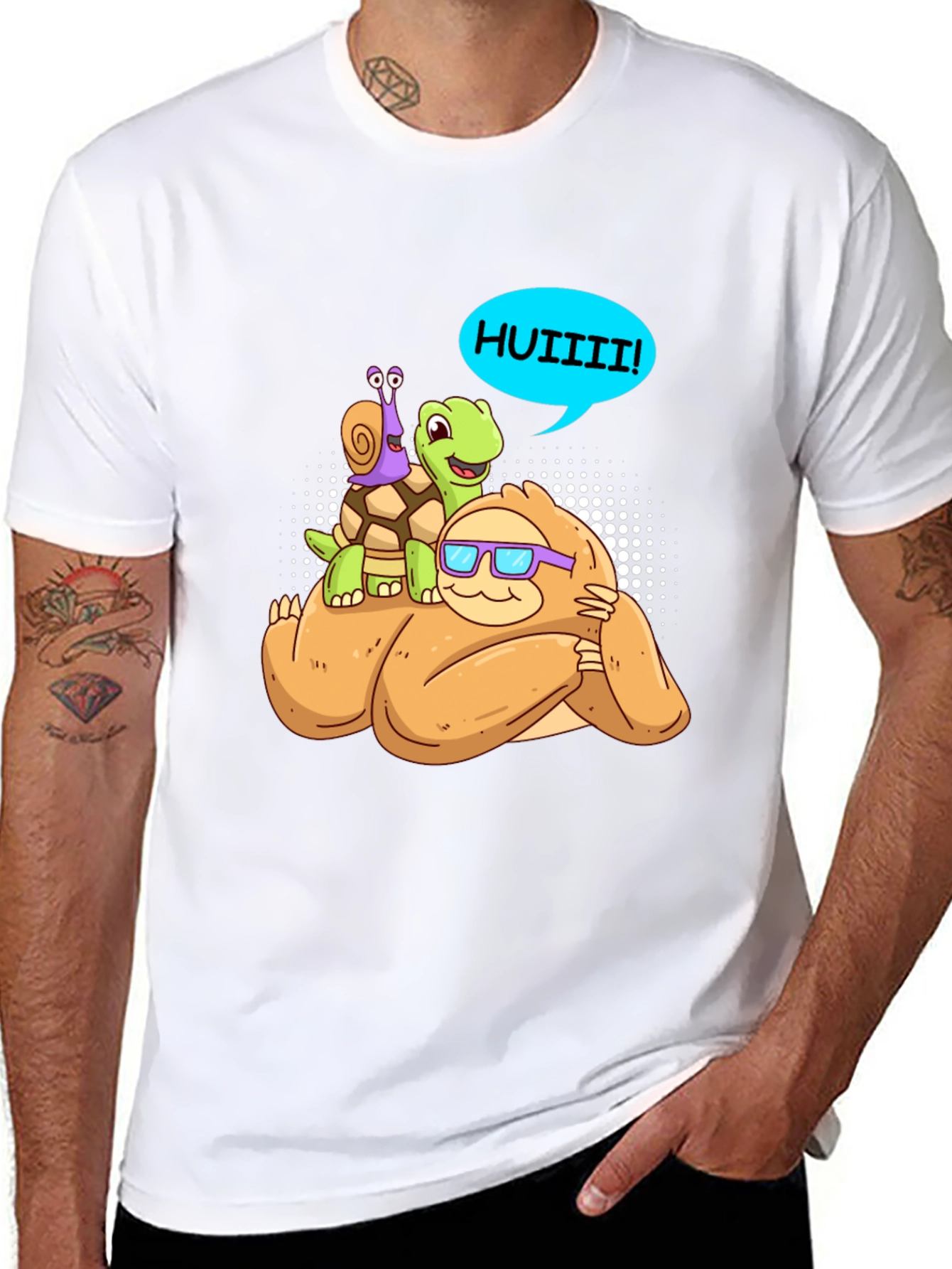 Sloth Turtle and Snail Cartoon Graphic Tee