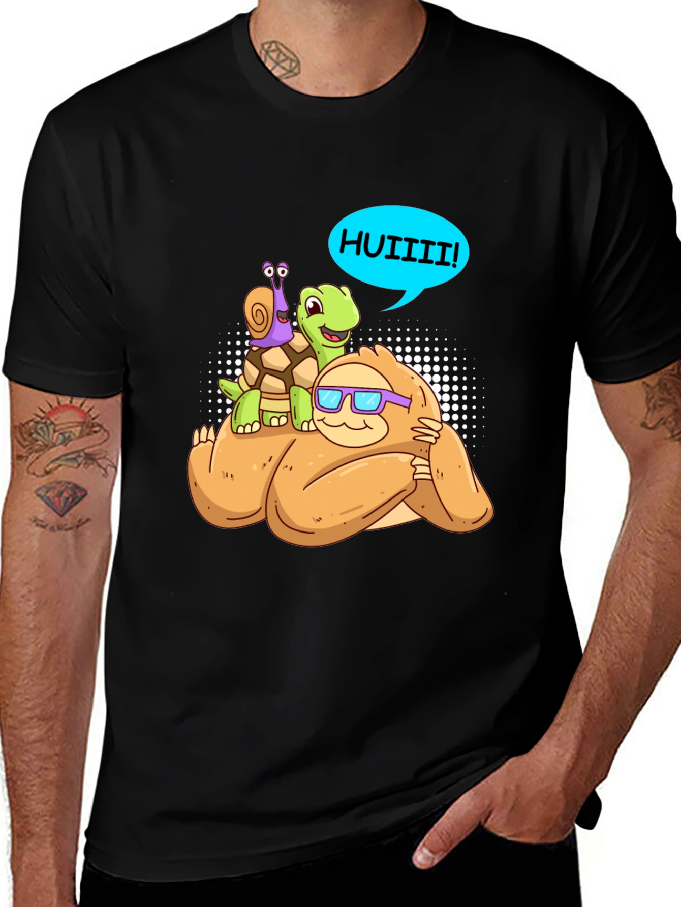 Sloth Turtle and Snail Cartoon Graphic Tee