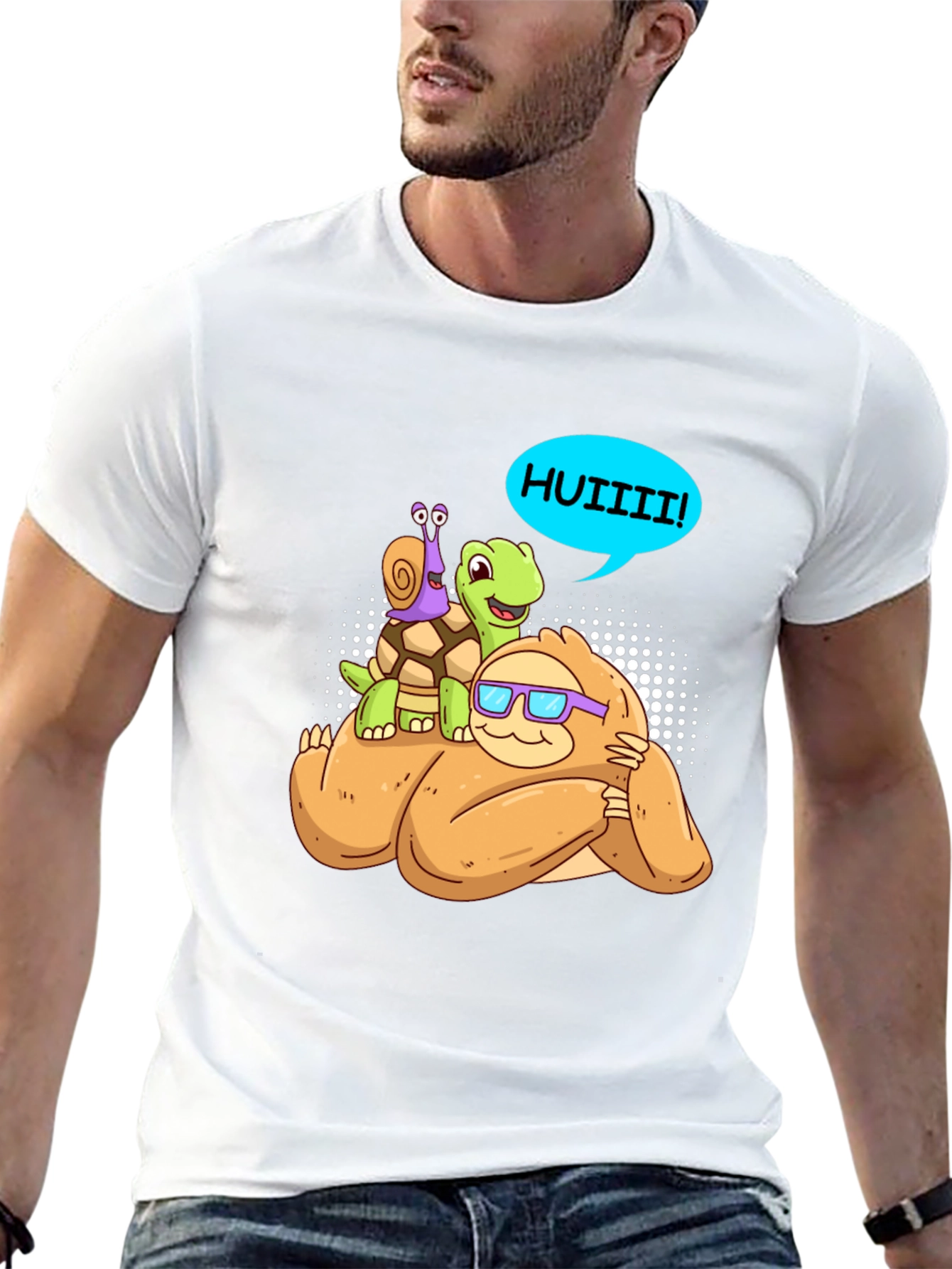 Sloth Turtle and Snail Cartoon Graphic Tee