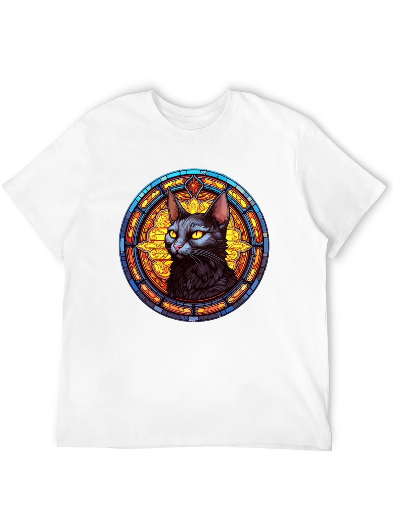 Stained Glass Cat Graphic Tee - Unique Design
