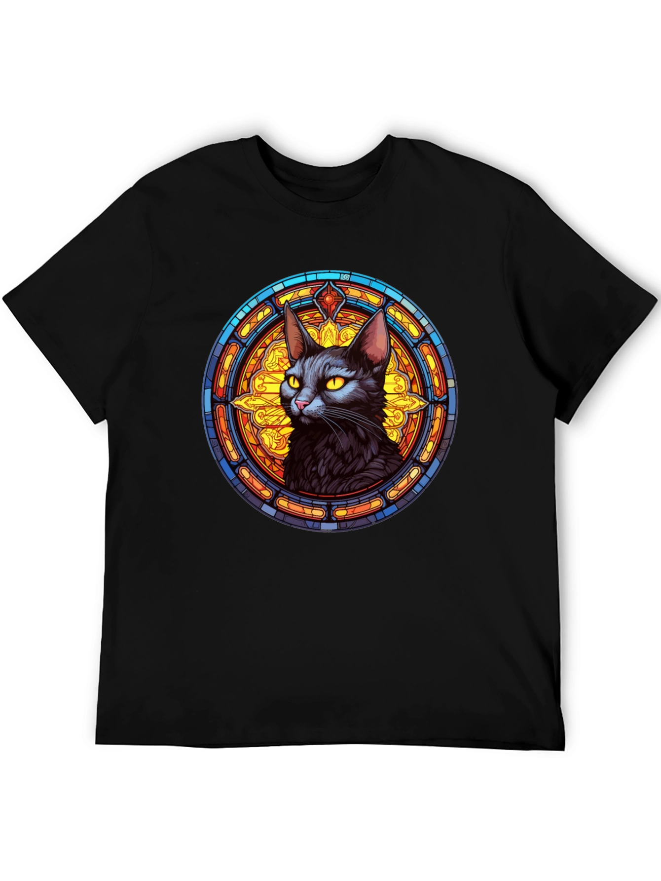 Stained Glass Cat Graphic Tee - Unique Design
