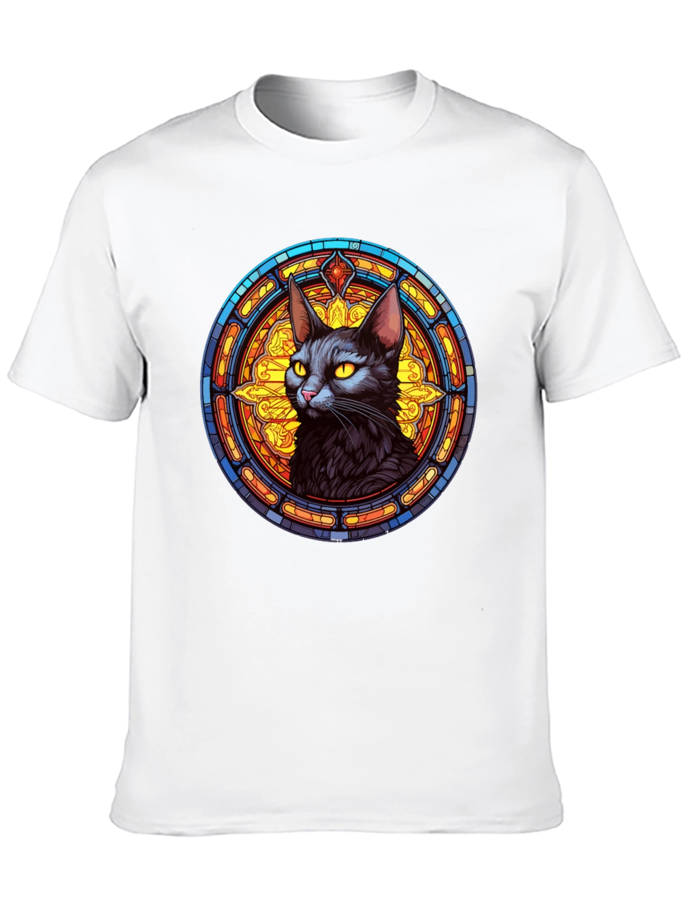 Stained Glass Cat Graphic Tee - Unique Design