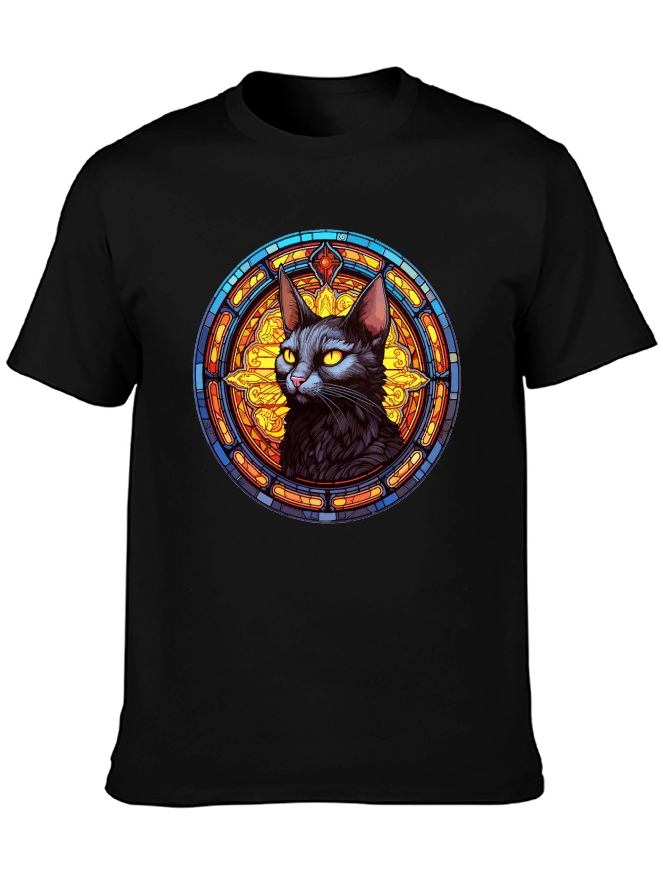 Stained Glass Cat Graphic Tee - Unique Design