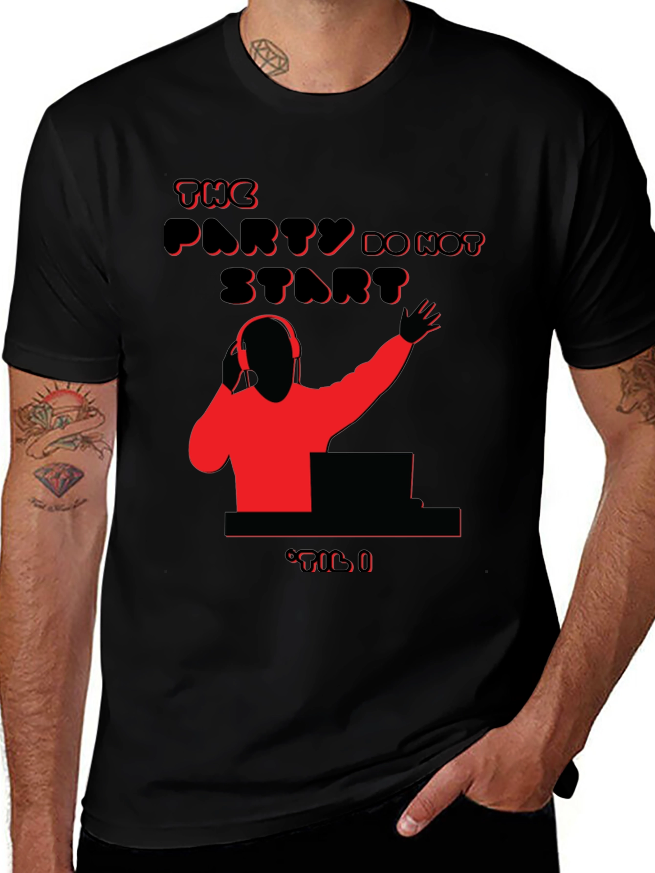 Party Time DJ Graphic Tee - Black Cotton Blend