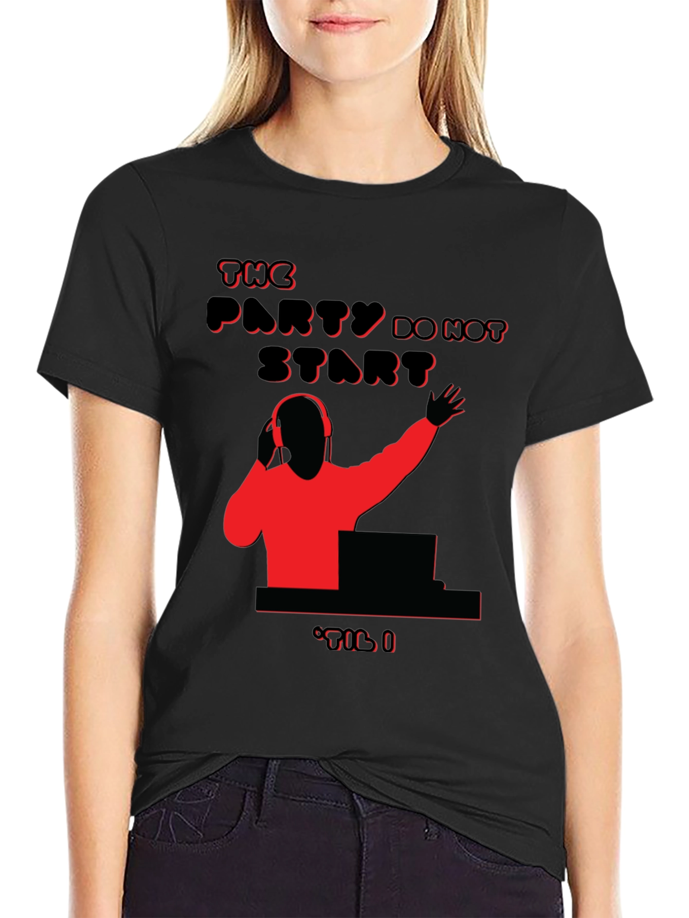 Party Time DJ Graphic Tee - Black Cotton Blend