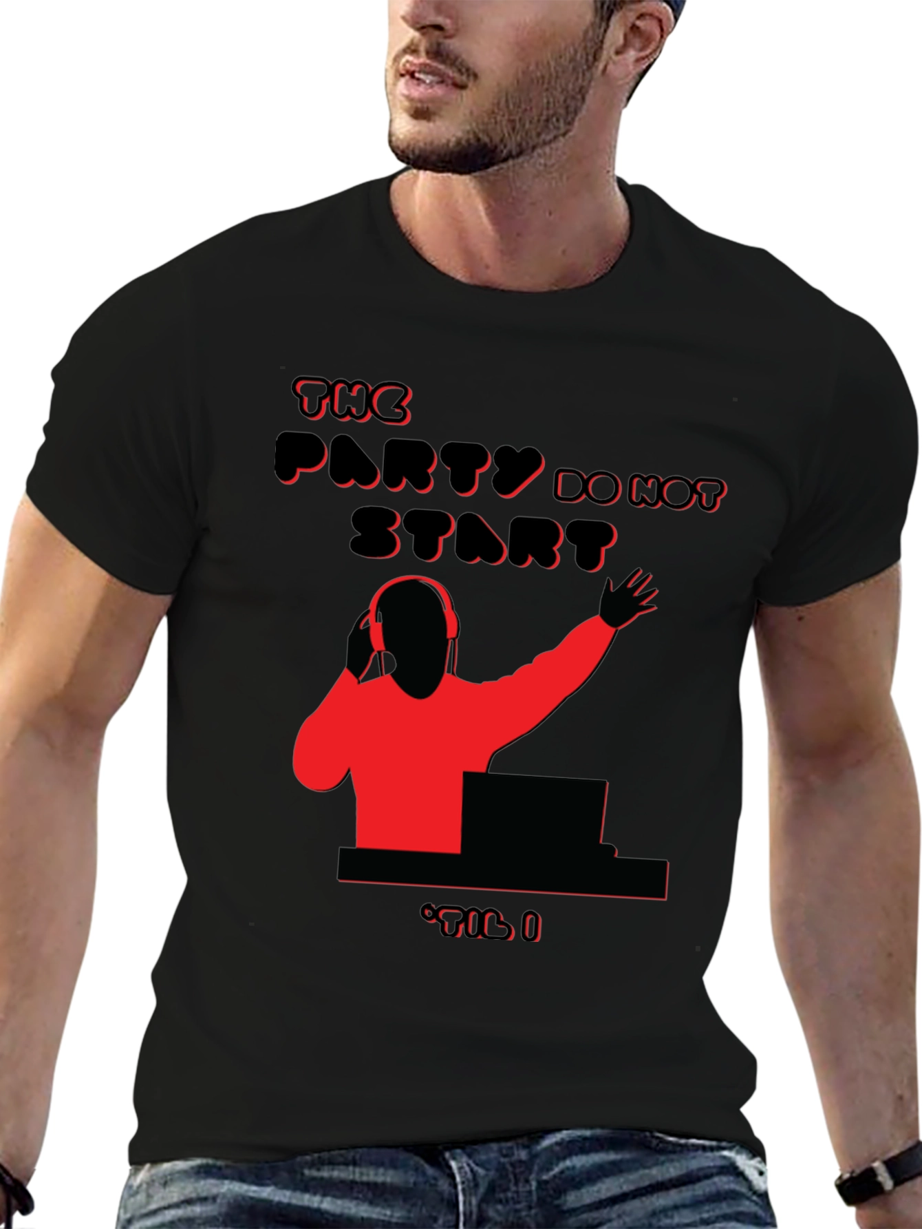 Party Time DJ Graphic Tee - Black Cotton Blend