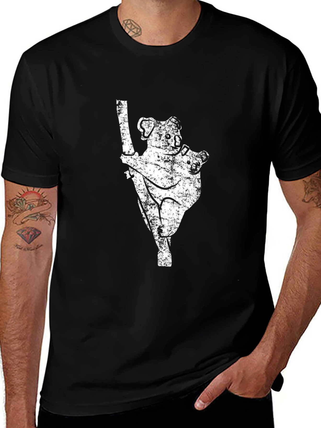 Koala Bear Graphic Print Black T-Shirt
