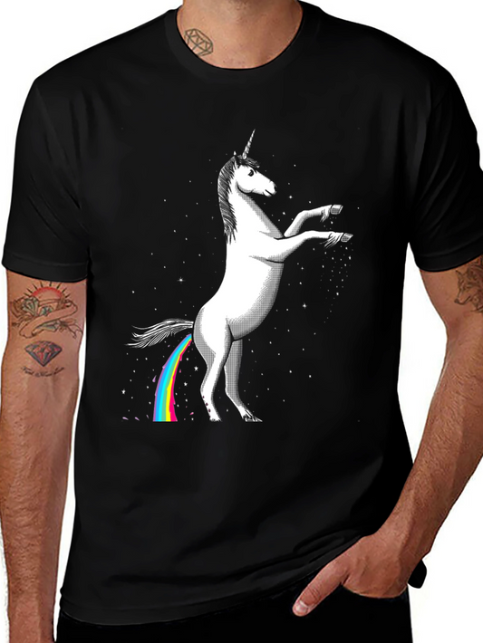 Unicorn Rainbow T-Shirt Funny Mens Black Tee