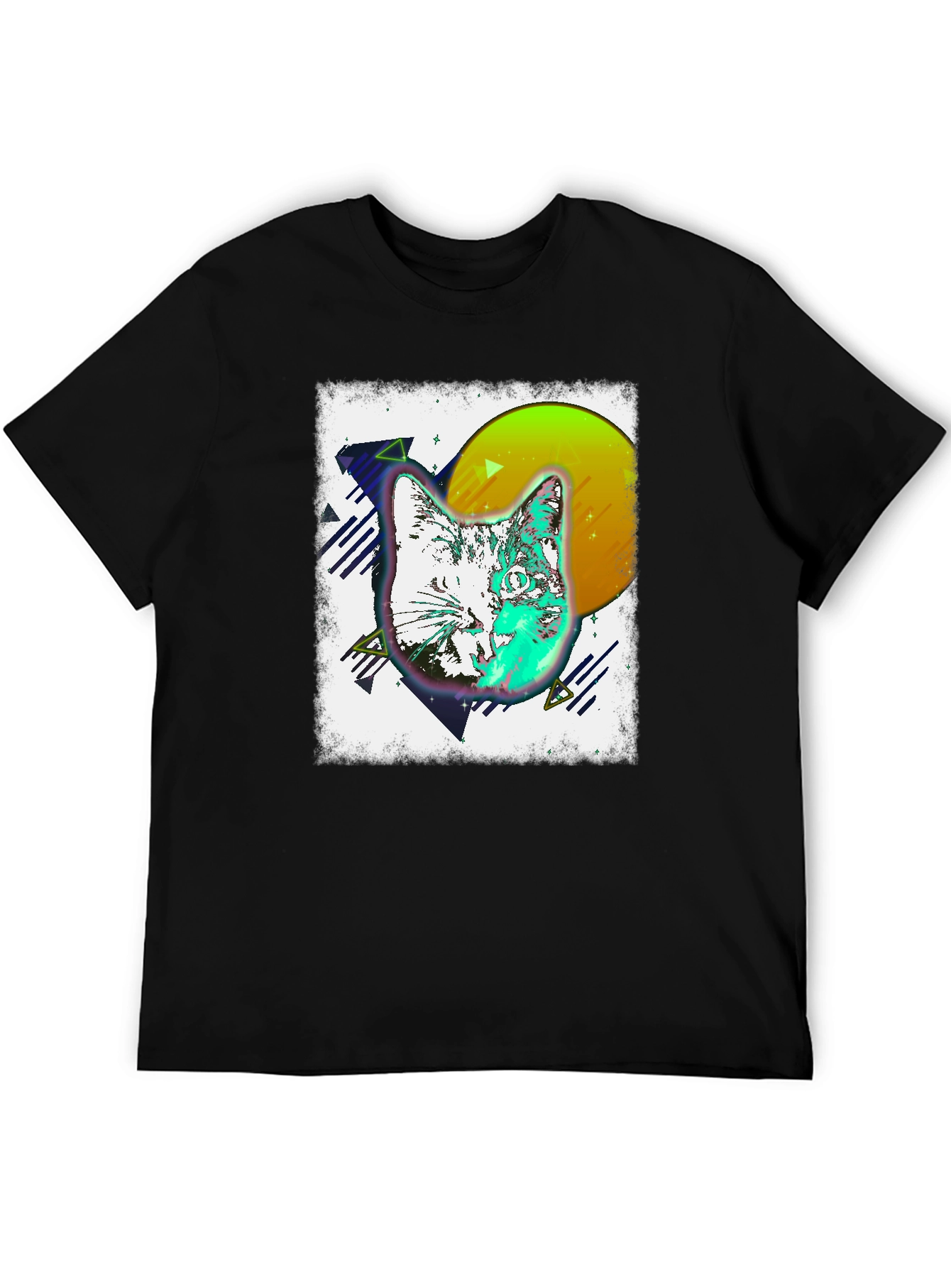 Retro Cat Graphic Tee - Mens Black T-Shirt