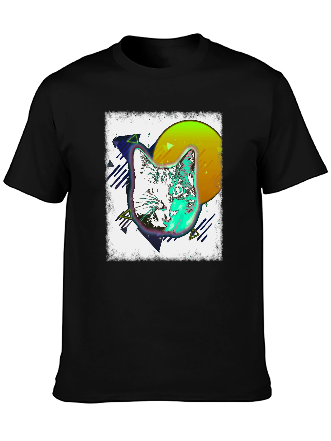 Retro Cat Graphic Tee - Mens Black T-Shirt