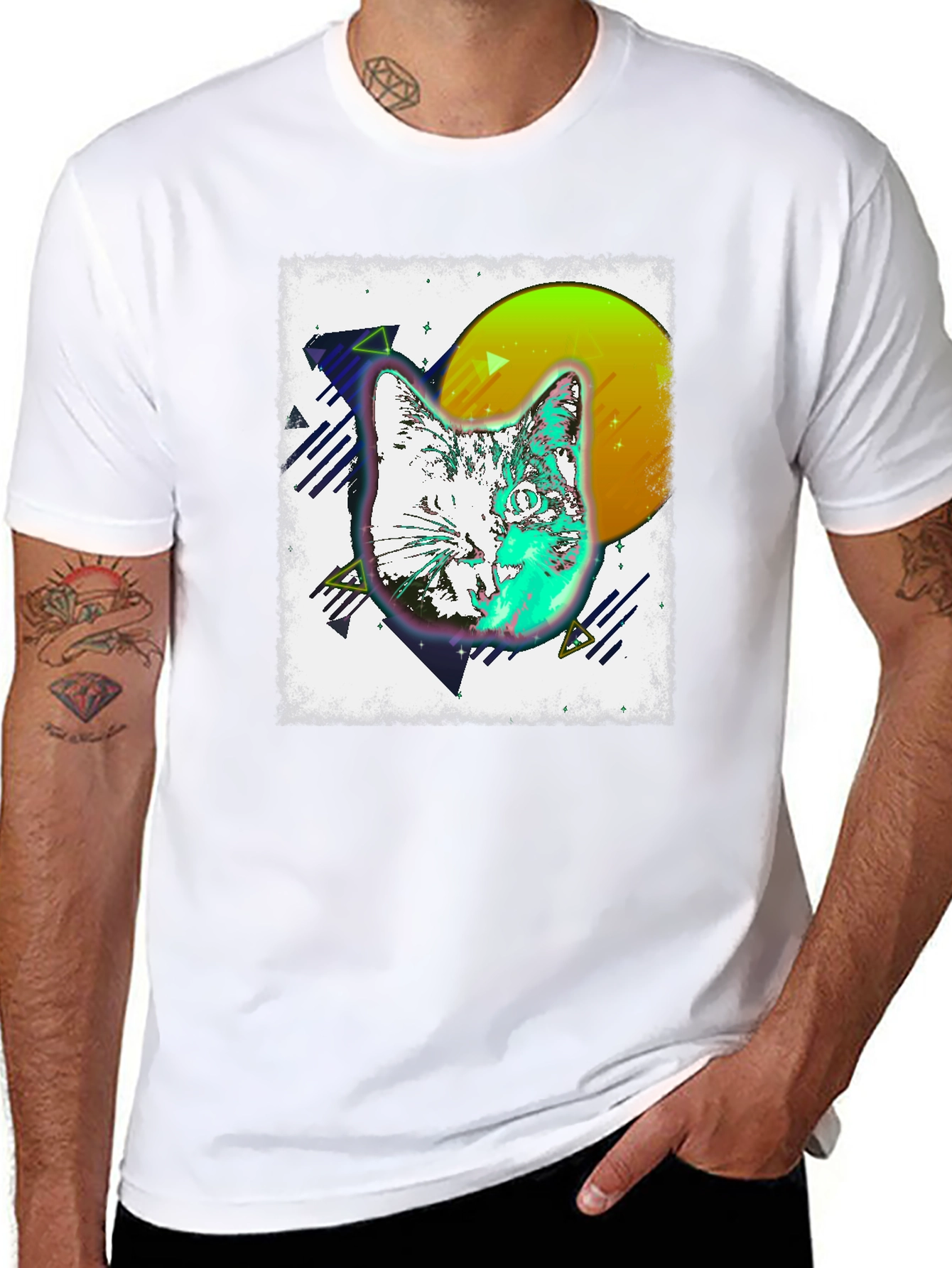 Retro Cat Graphic Tee - Mens Black T-Shirt