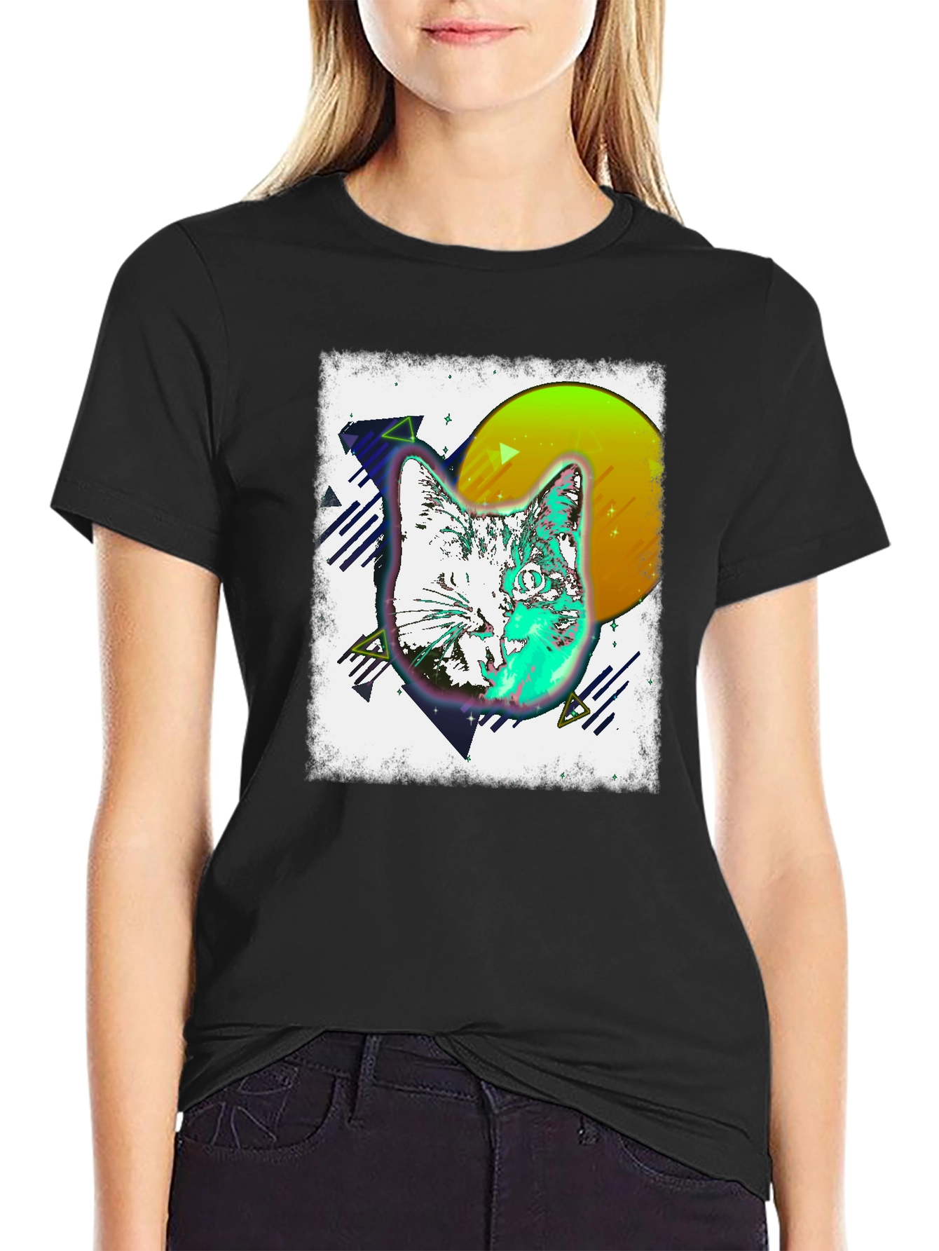 Retro Cat Graphic Tee - Mens Black T-Shirt