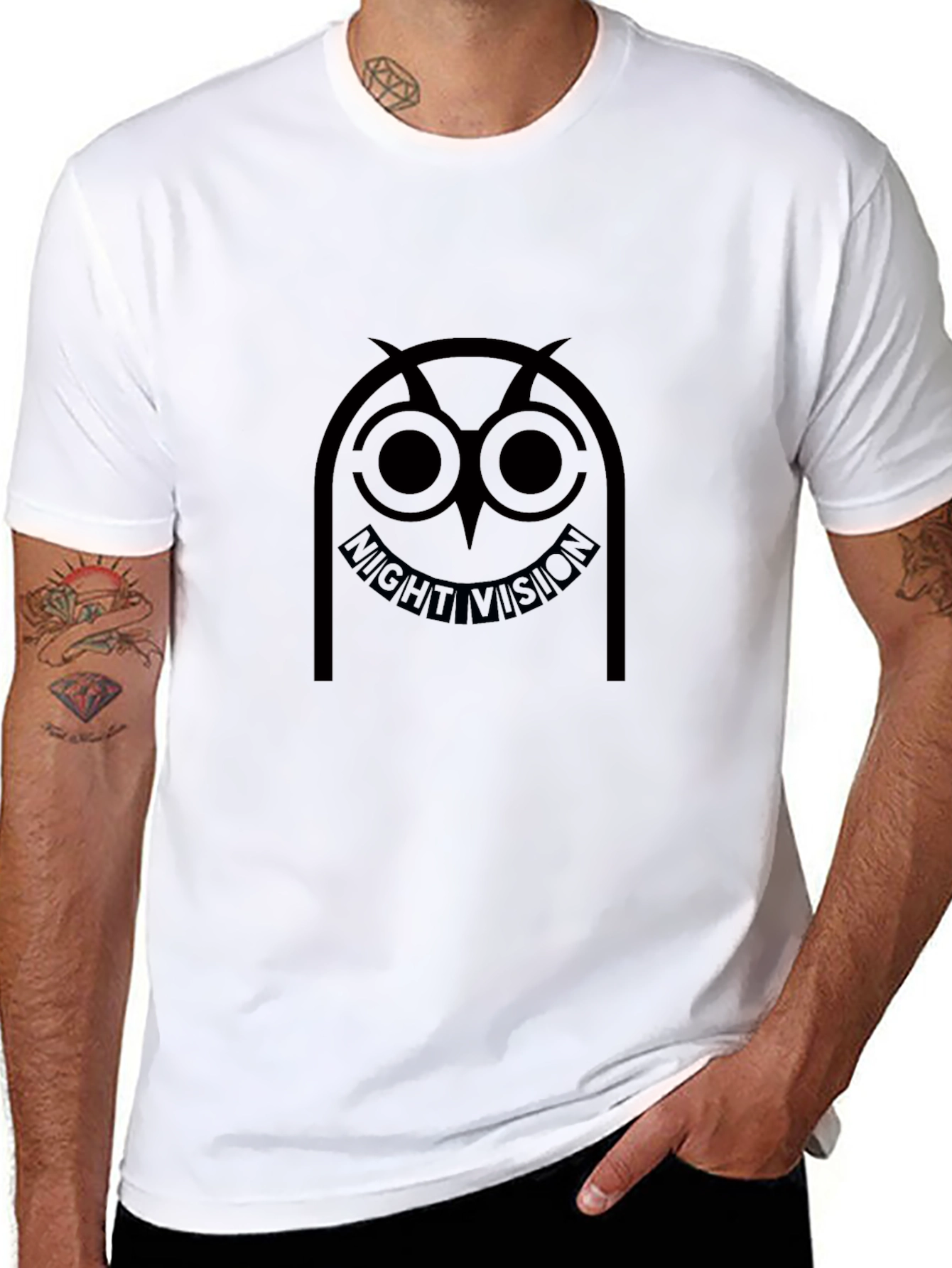 Night Vision Owl Graphic T-Shirt - Black Cotton Tee