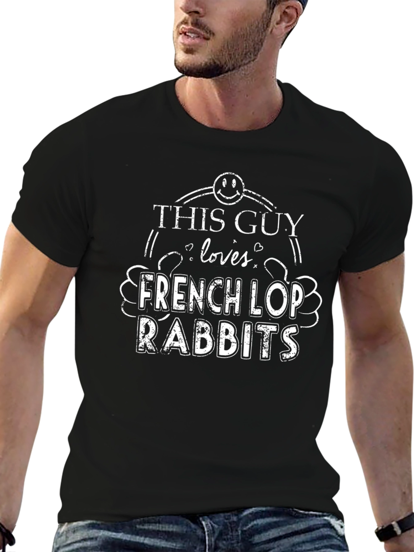 This Guy Loves French Lop Rabbits Black Graphic Tee