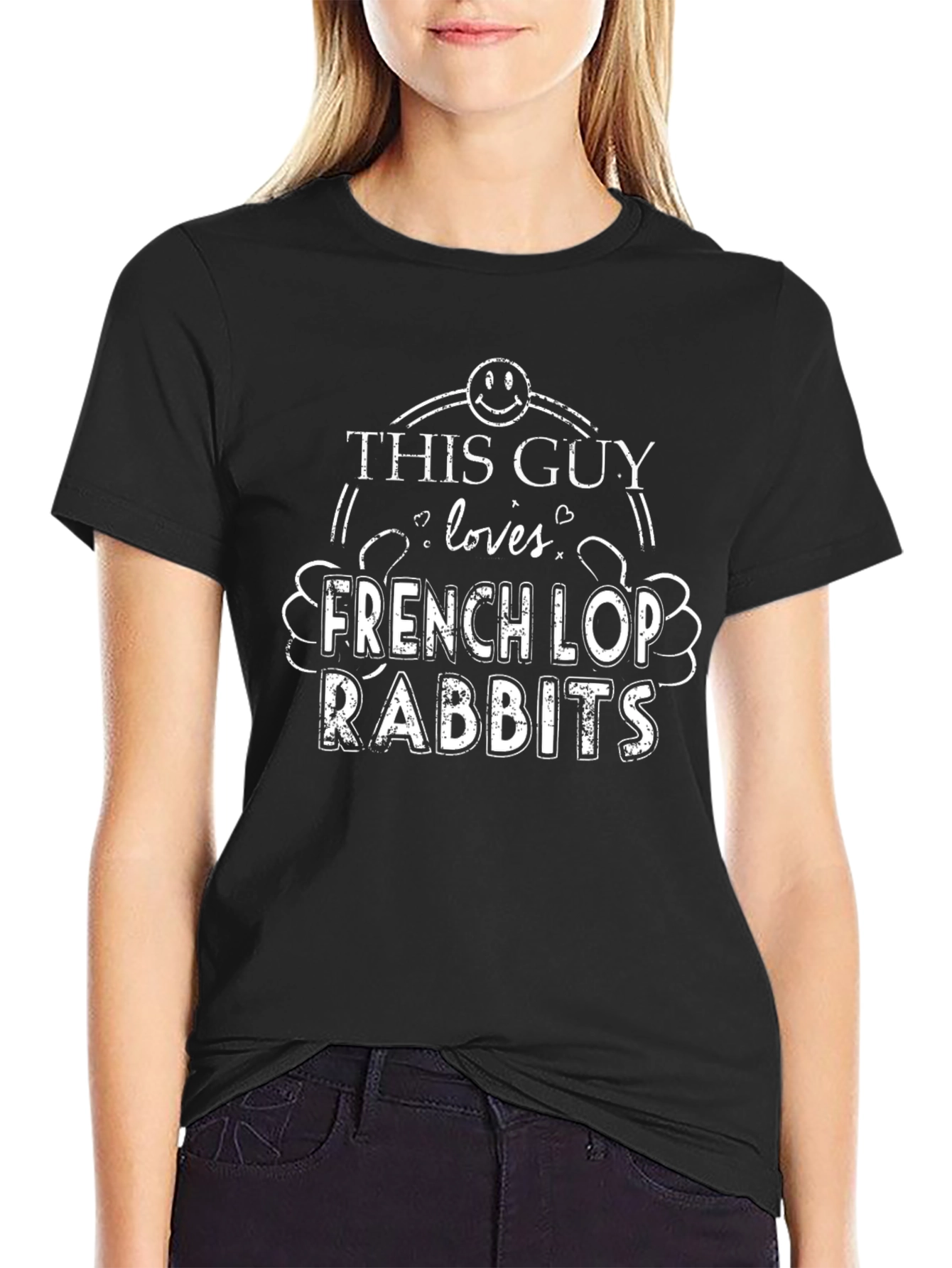 This Guy Loves French Lop Rabbits Black Graphic Tee