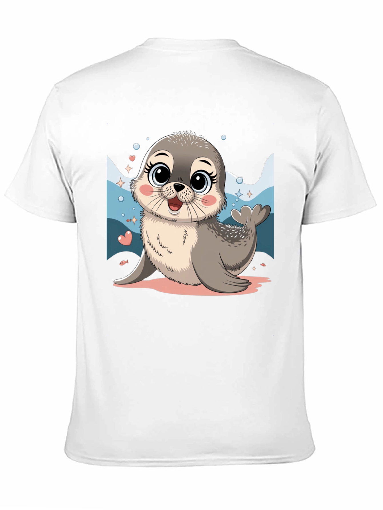 Cute Seal Cartoon Graphic Tee - Black Cotton Blend