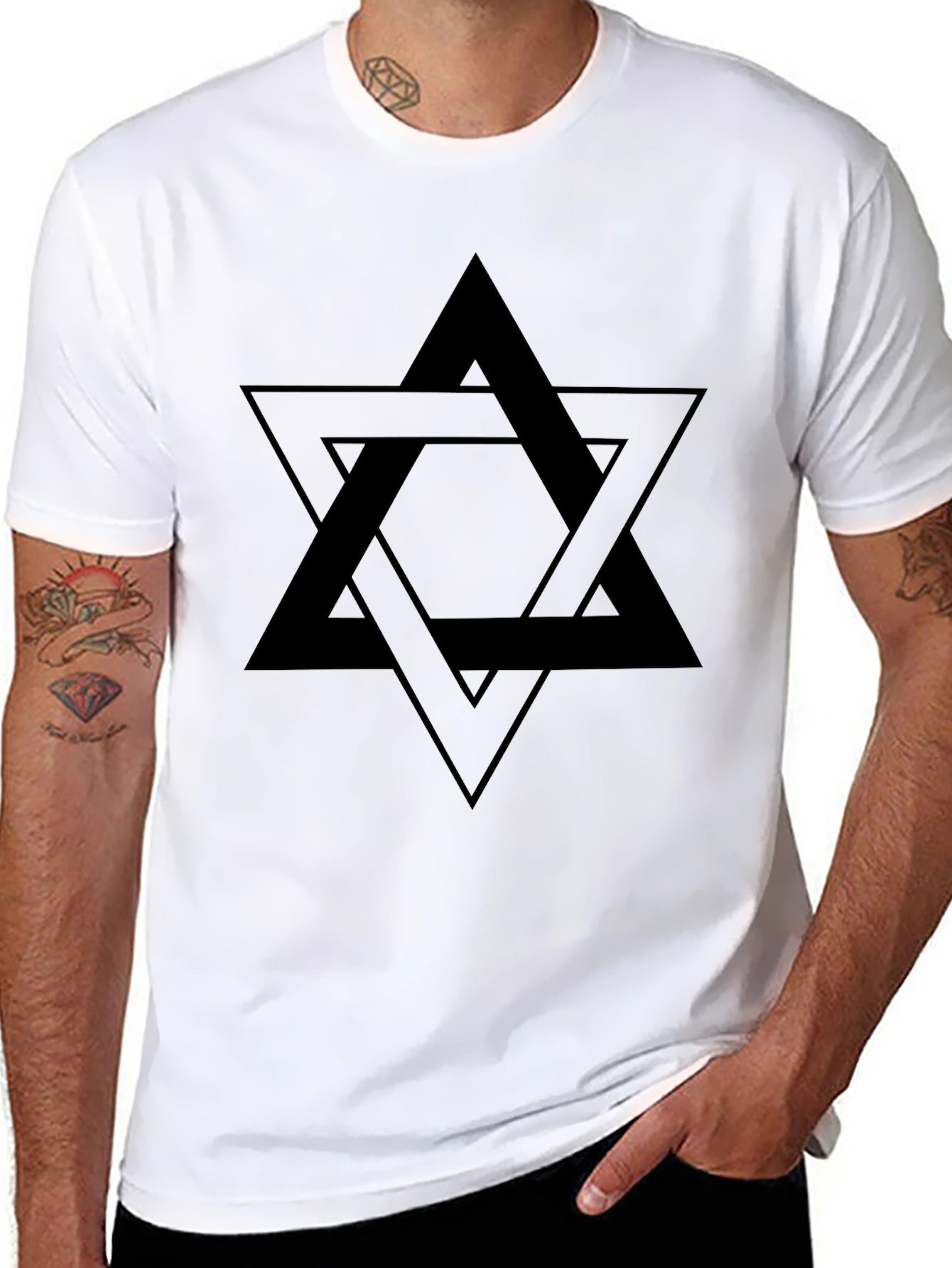 Geometric Star Graphic Tee - Black