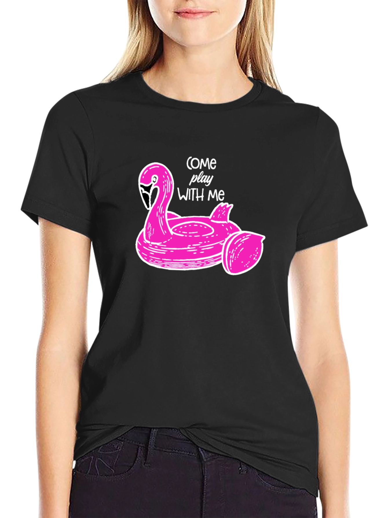 Pink Flamingo Pool Float Graphic Tee