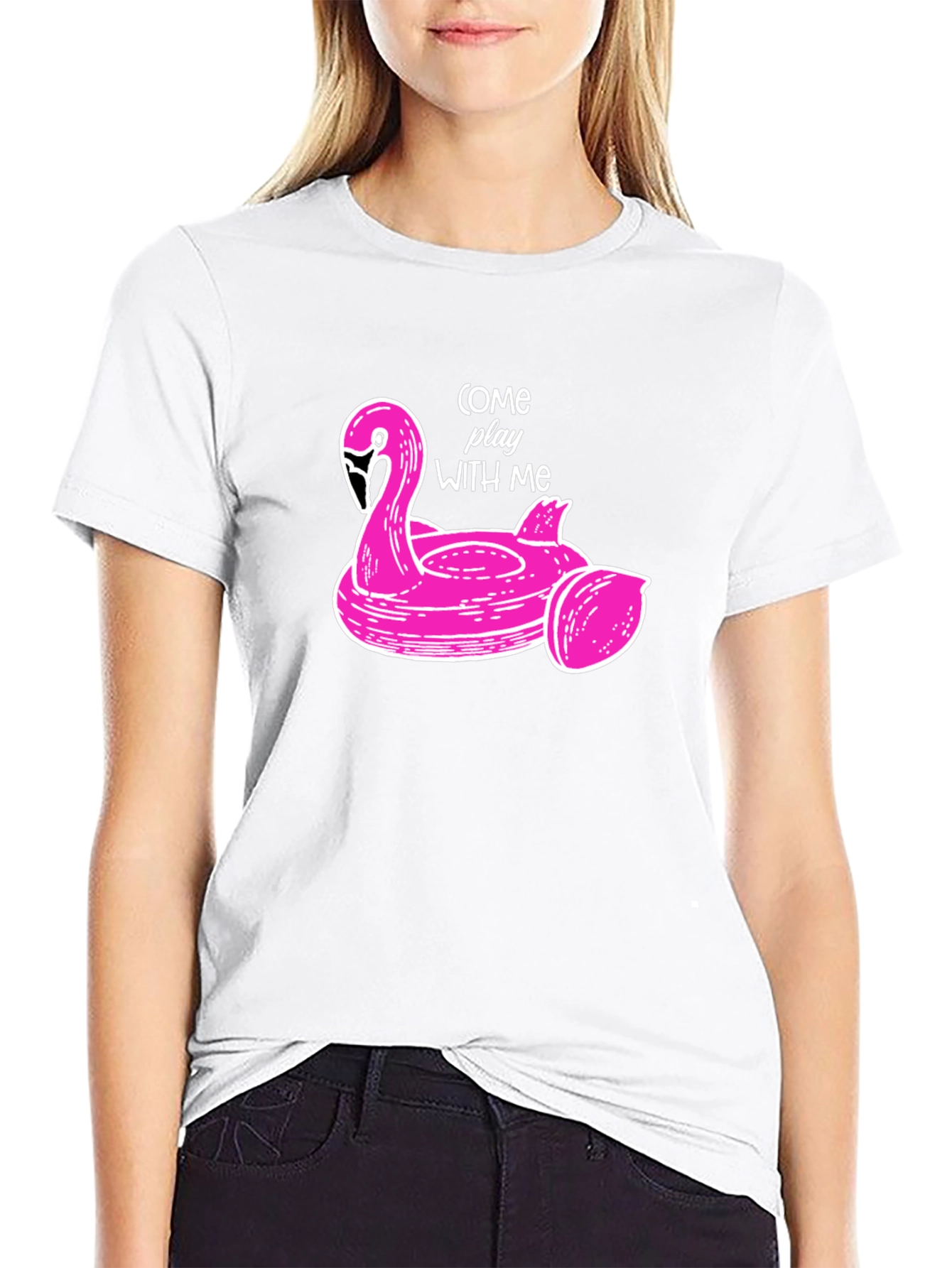 Pink Flamingo Pool Float Graphic Tee