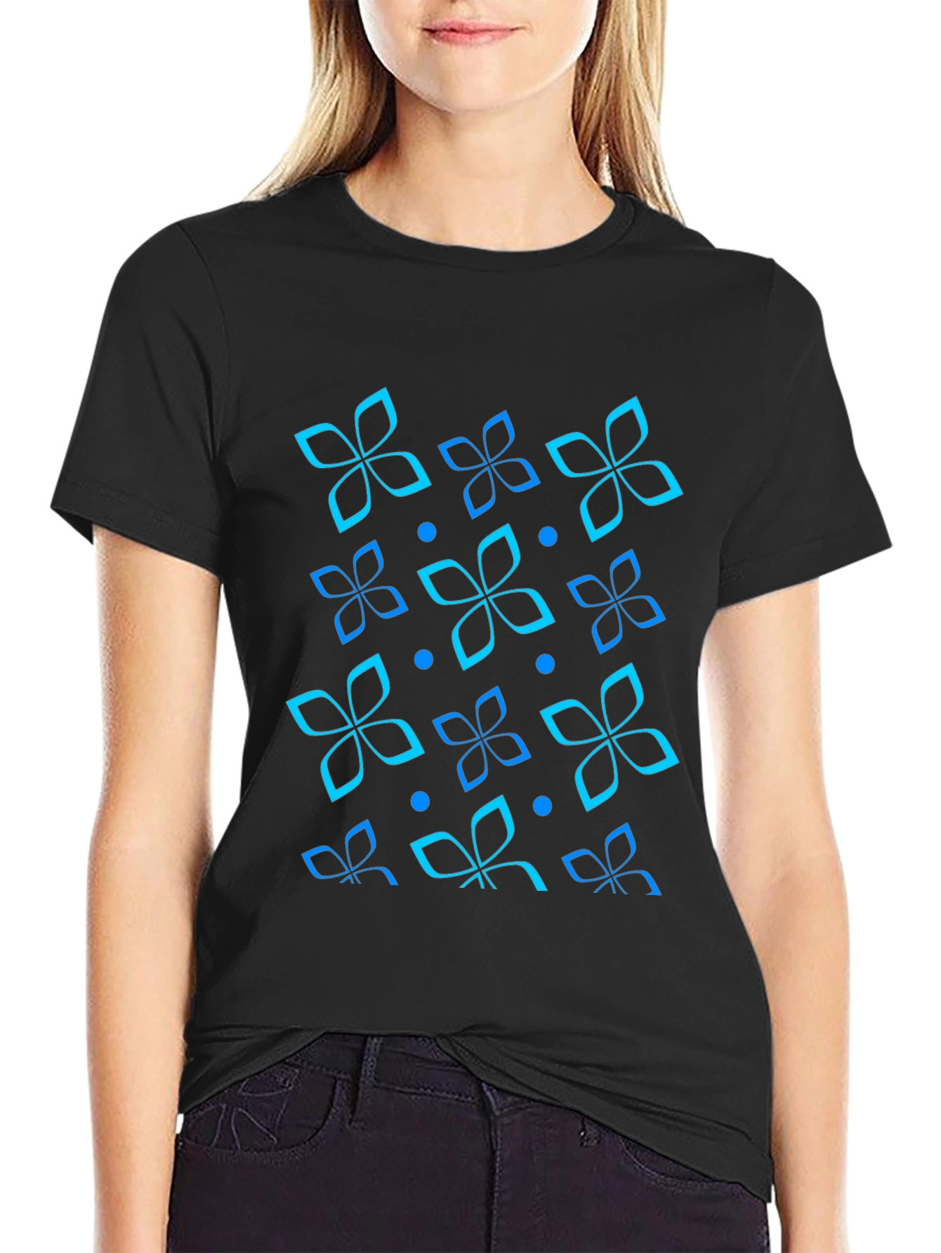 Floral Patterned Mens Black T-Shirt