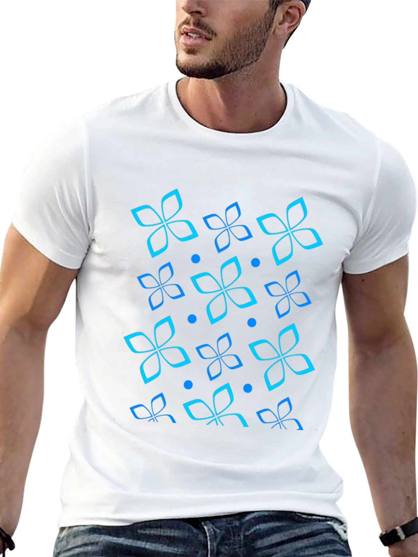 Floral Patterned Mens Black T-Shirt