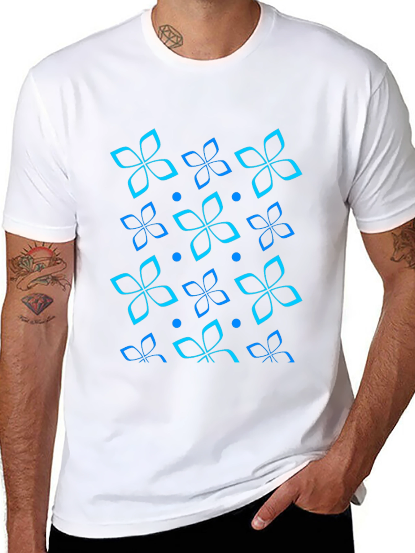 Floral Patterned Mens Black T-Shirt