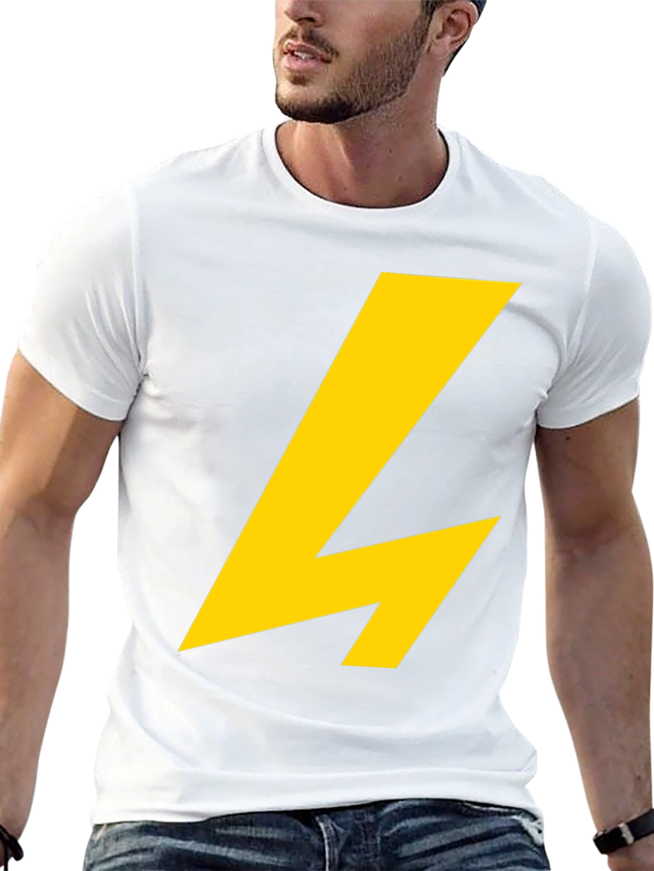 Black T-Shirt with Yellow Lightning Bolt Graphic