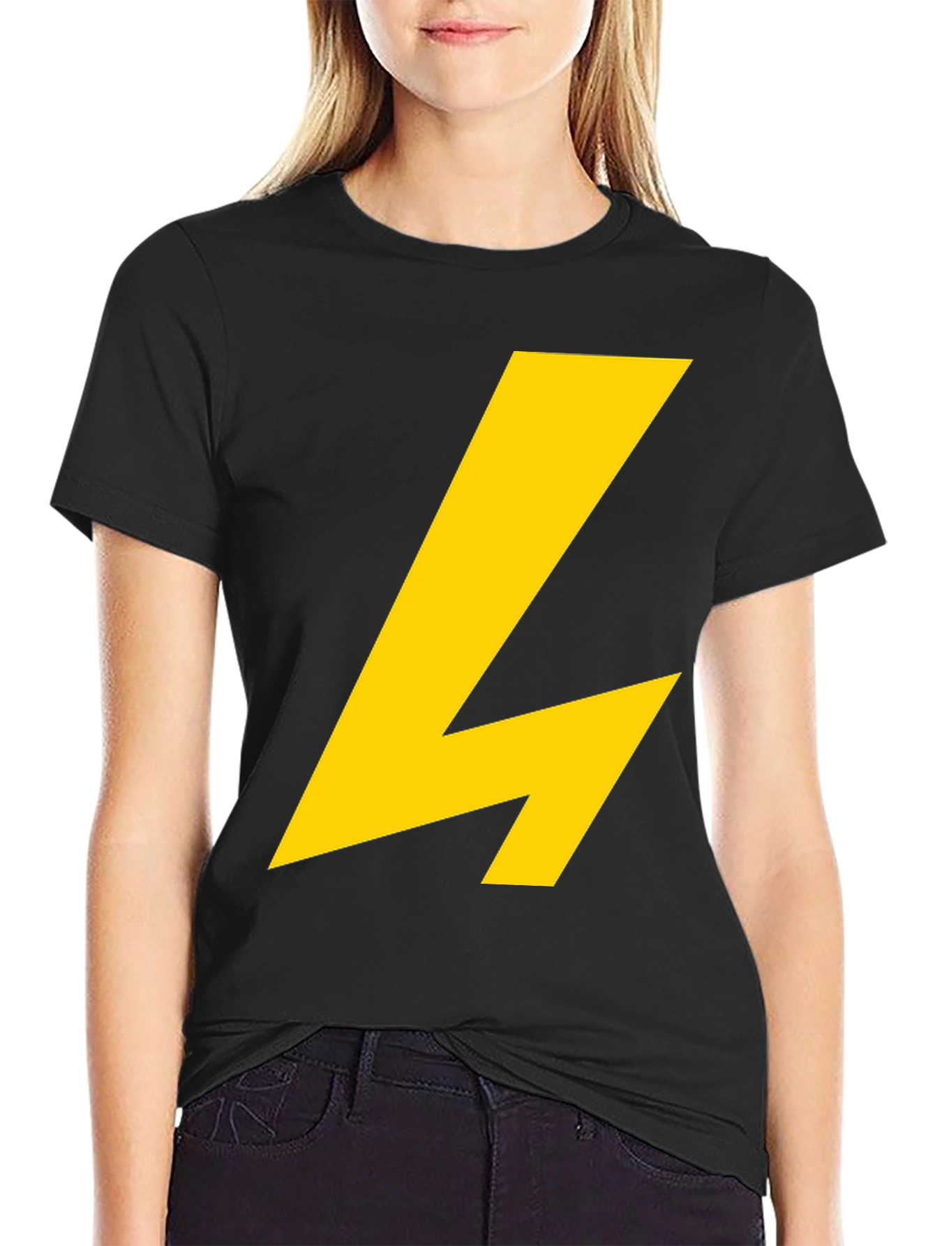 Black T-Shirt with Yellow Lightning Bolt Graphic